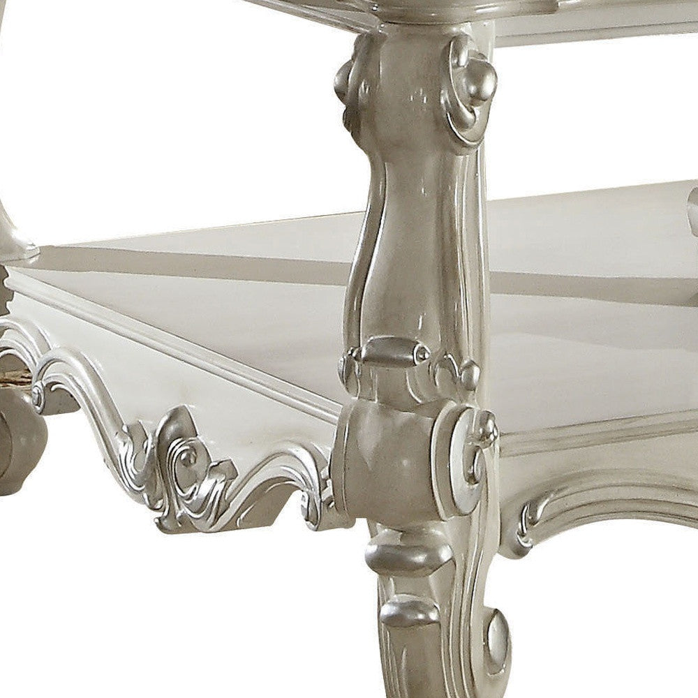 57" White Wood Ornate Coffee Table With Shelf-5