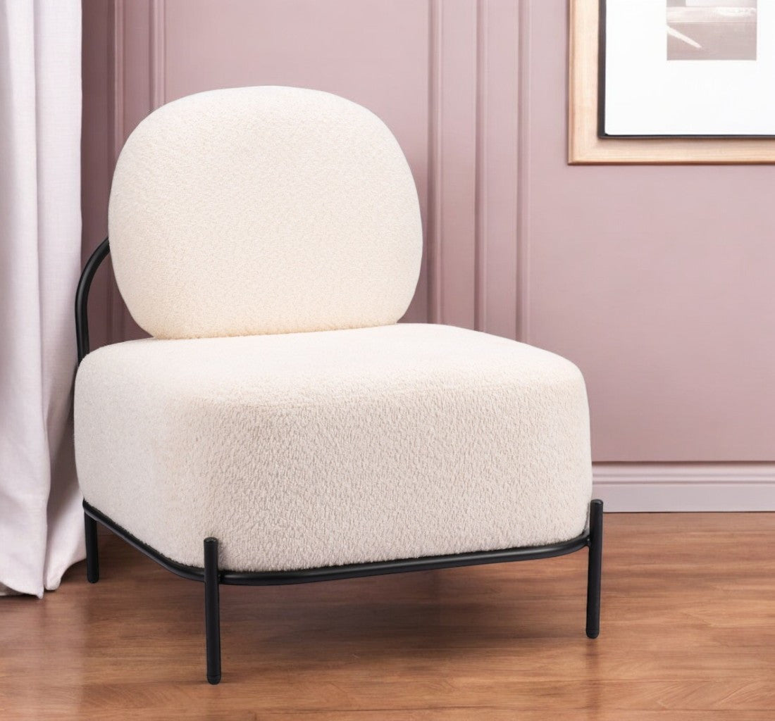 27" White And Black Sherpa And Upholstered Side Chair-Accent Chairs-DECOROLALA