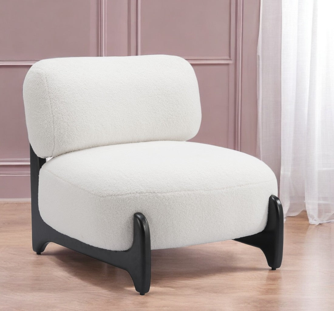 30" White And Black Sherpa And Upholstered Side Chair-Accent Chairs-DECOROLALA