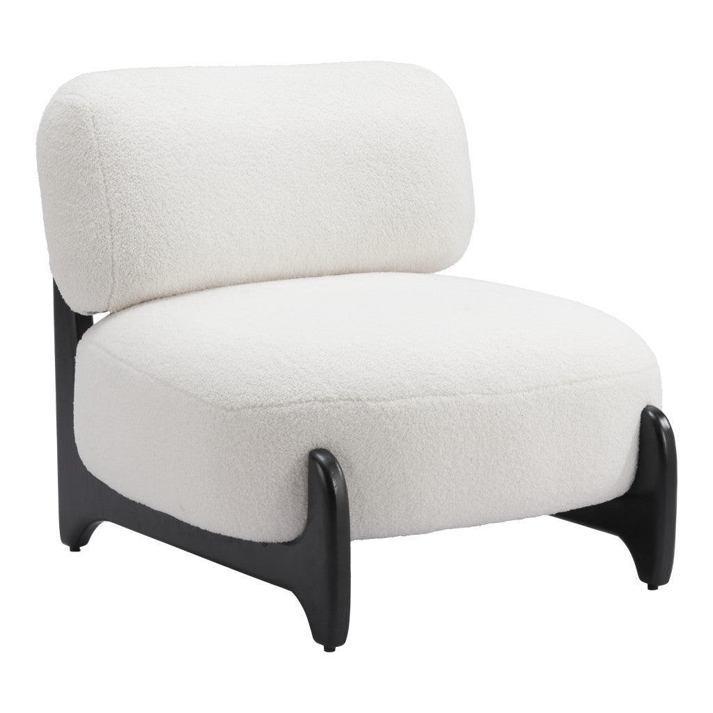 30" White And Black Sherpa And Upholstered Side Chair-Accent Chairs-DECOROLALA
