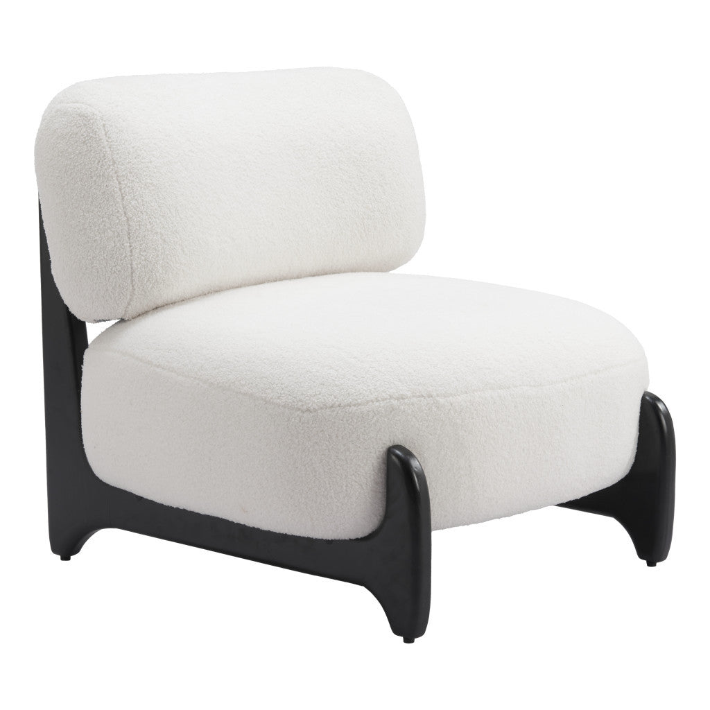 30" White And Black Sherpa And Upholstered Side Chair-Accent Chairs-DECOROLALA