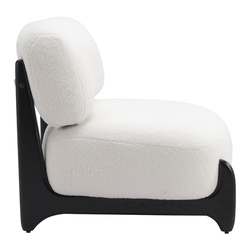 30" White And Black Sherpa And Upholstered Side Chair-Accent Chairs-DECOROLALA