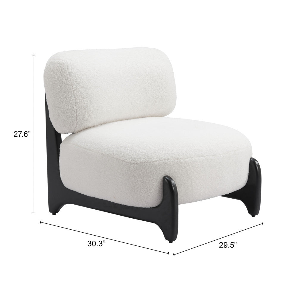 30" White And Black Sherpa And Upholstered Side Chair-Accent Chairs-DECOROLALA