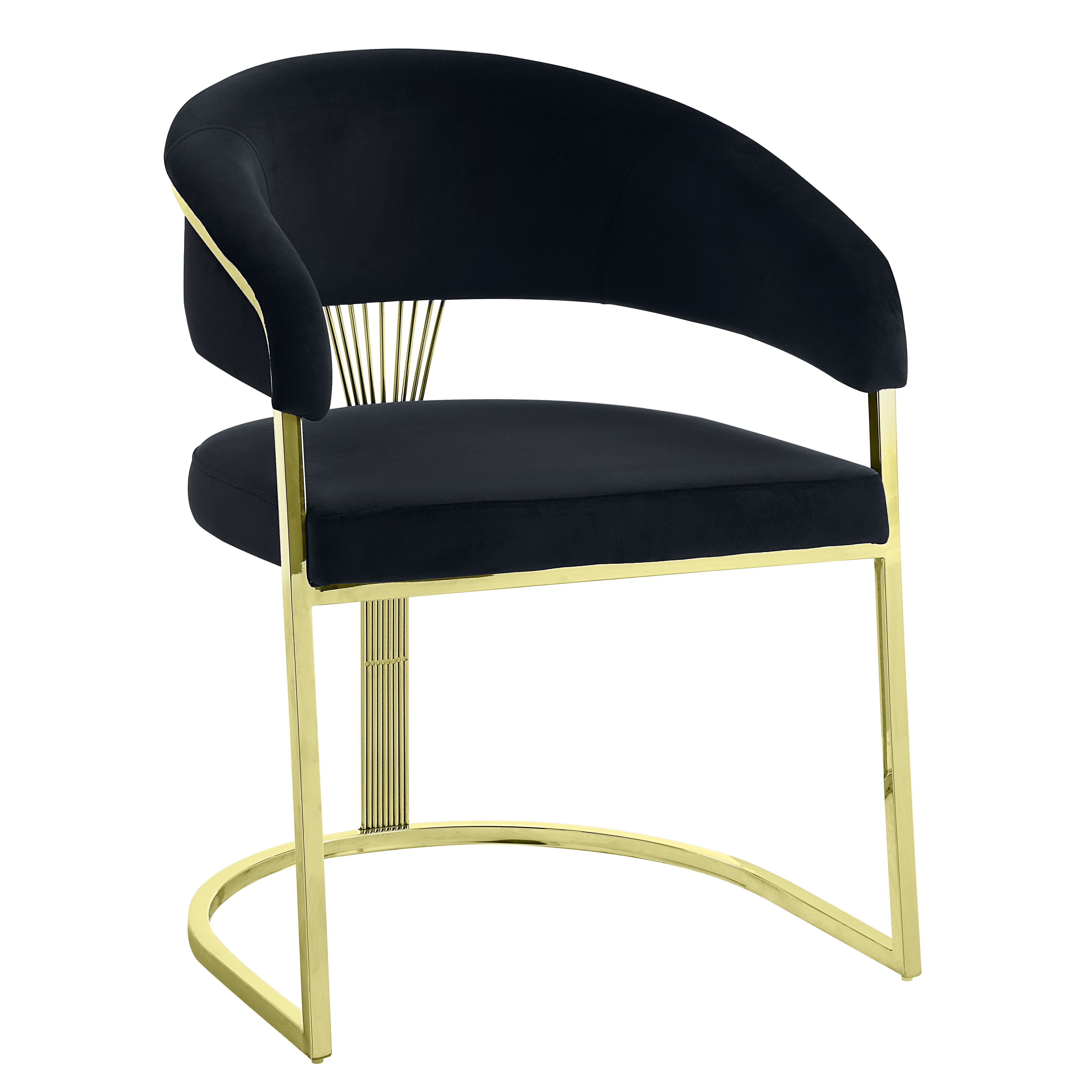 Black and Gold Upholstered Velvet Partially Open Back Dining Side Chair-Dining Chairs-DECOROLALA