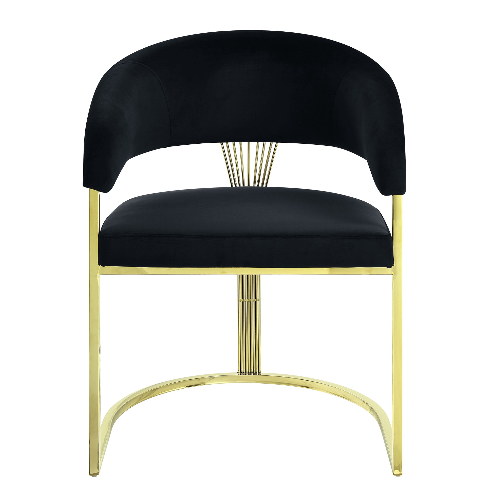 Black and Gold Upholstered Velvet Partially Open Back Dining Side Chair-Dining Chairs-DECOROLALA