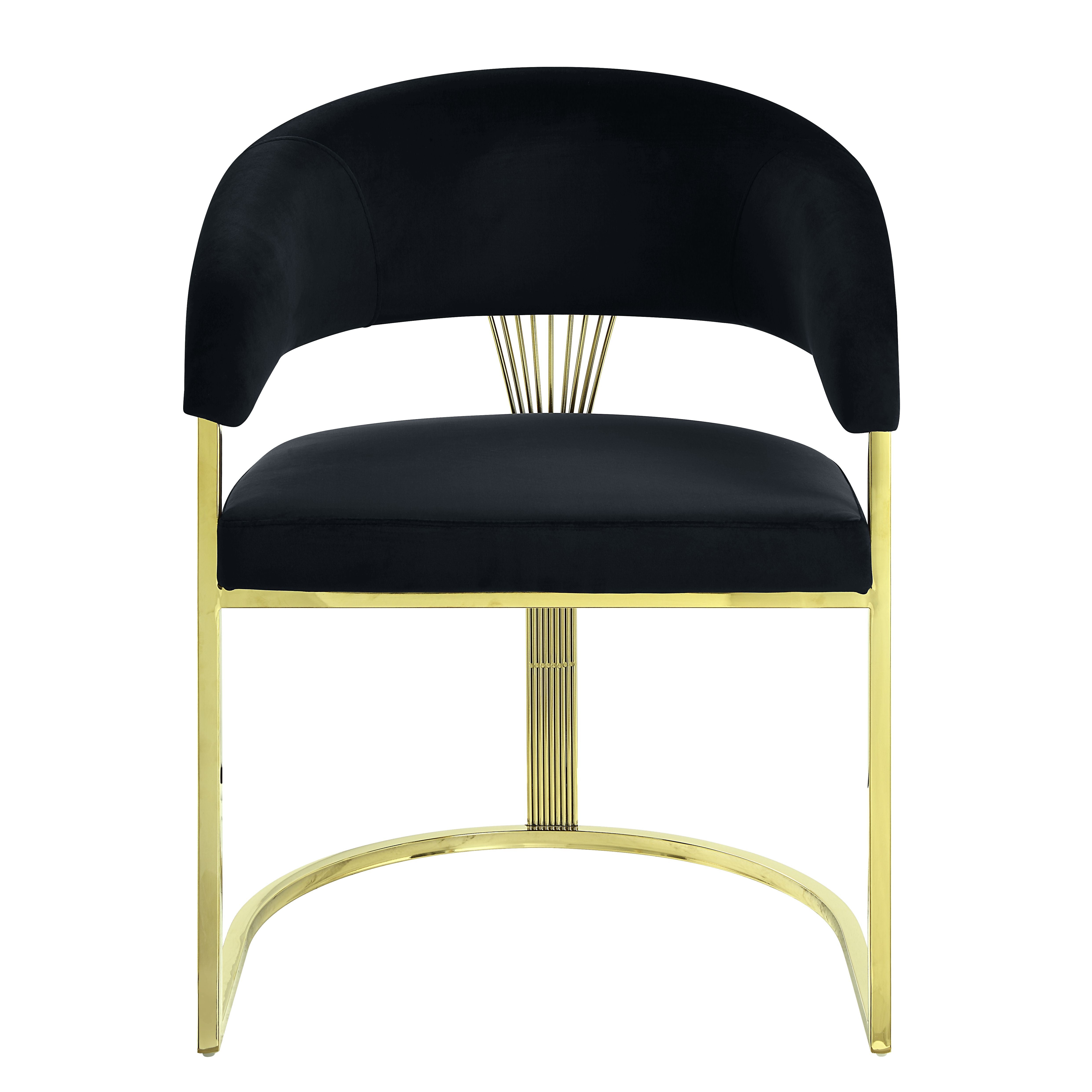 Black and Gold Upholstered Velvet Partially Open Back Dining Side Chair-Dining Chairs-DECOROLALA