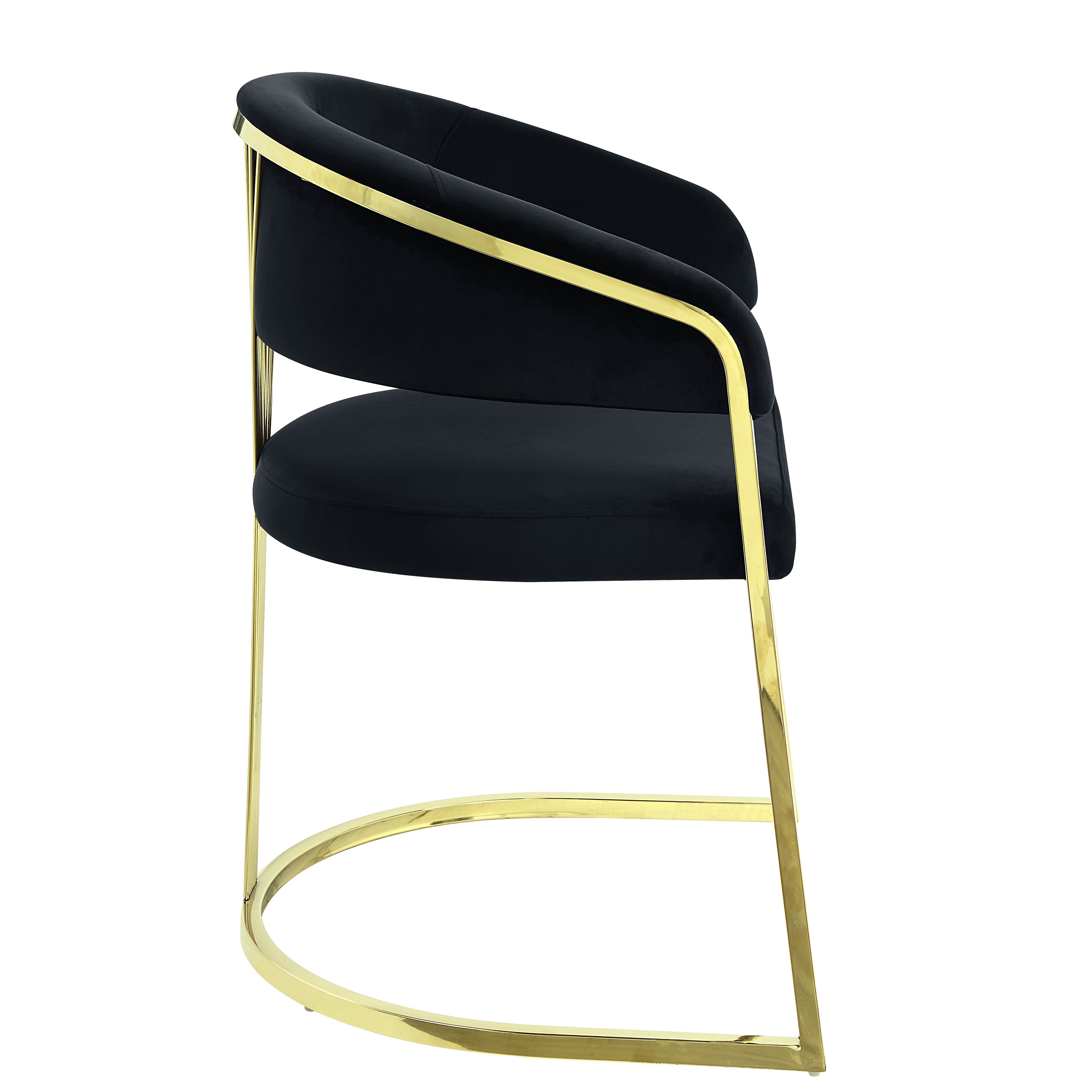 Black and Gold Upholstered Velvet Partially Open Back Dining Side Chair-Dining Chairs-DECOROLALA