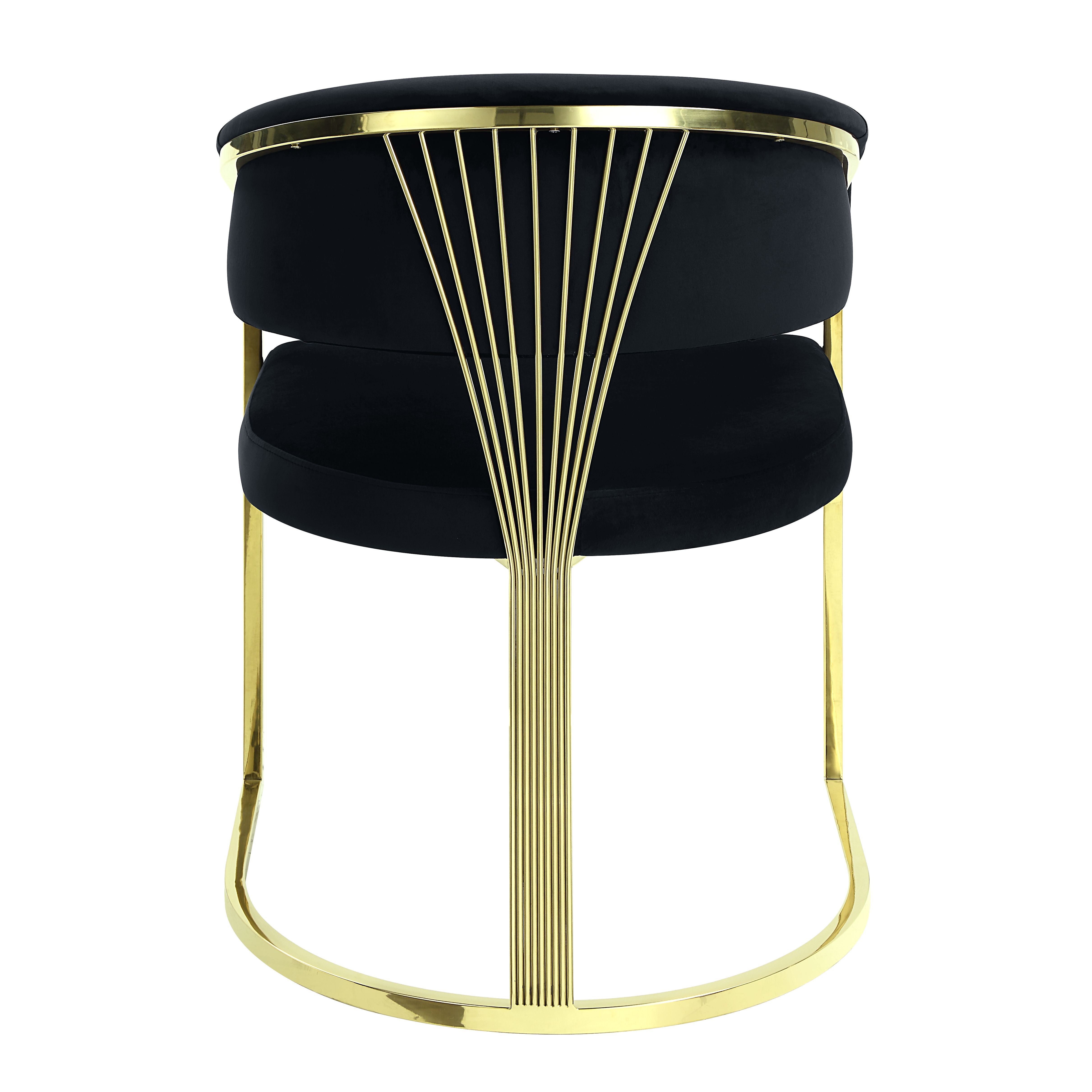 Black and Gold Upholstered Velvet Partially Open Back Dining Side Chair-Dining Chairs-DECOROLALA