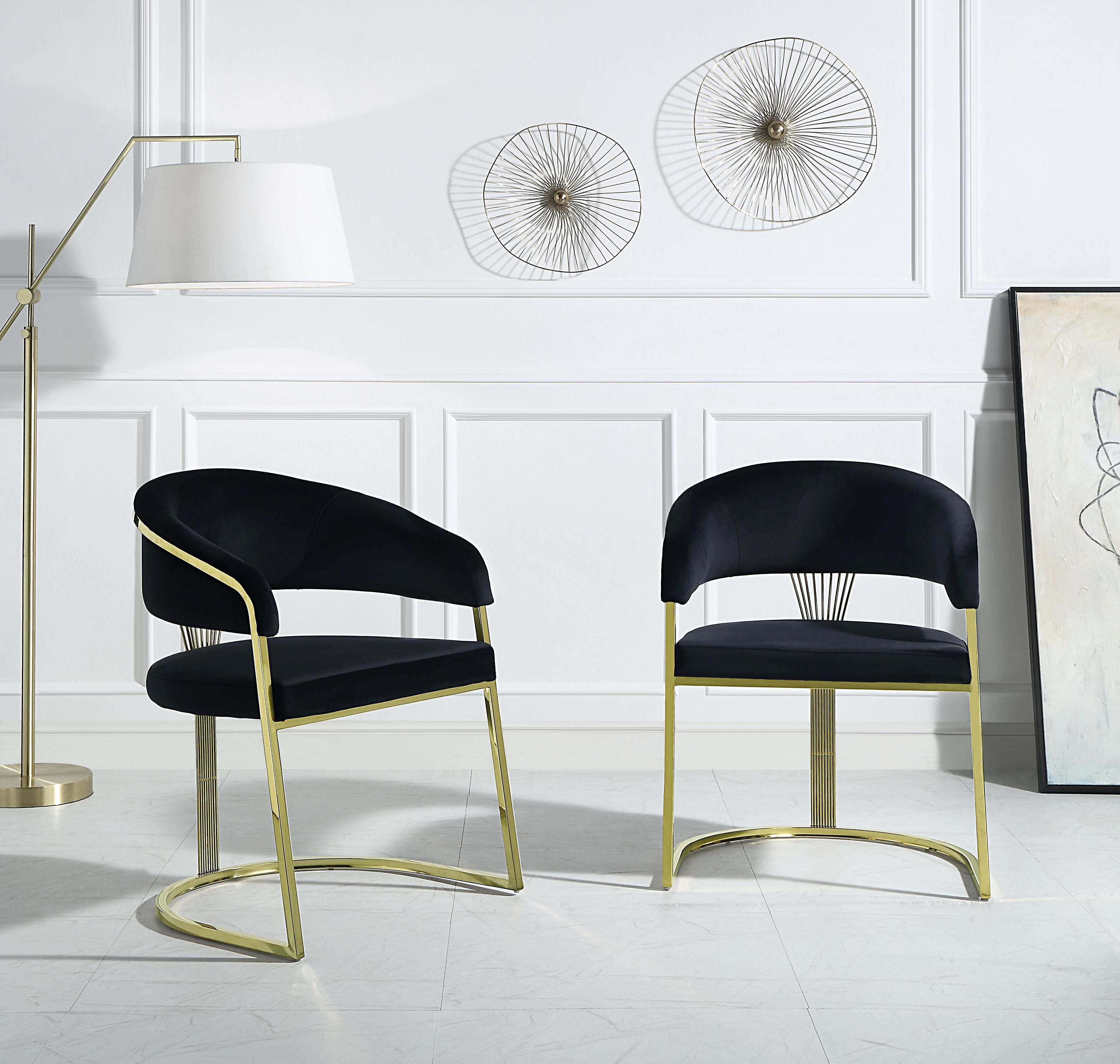 Black and Gold Upholstered Velvet Partially Open Back Dining Side Chair-Dining Chairs-DECOROLALA