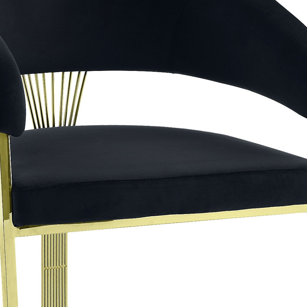 Black and Gold Upholstered Velvet Partially Open Back Dining Side Chair-Dining Chairs-DECOROLALA