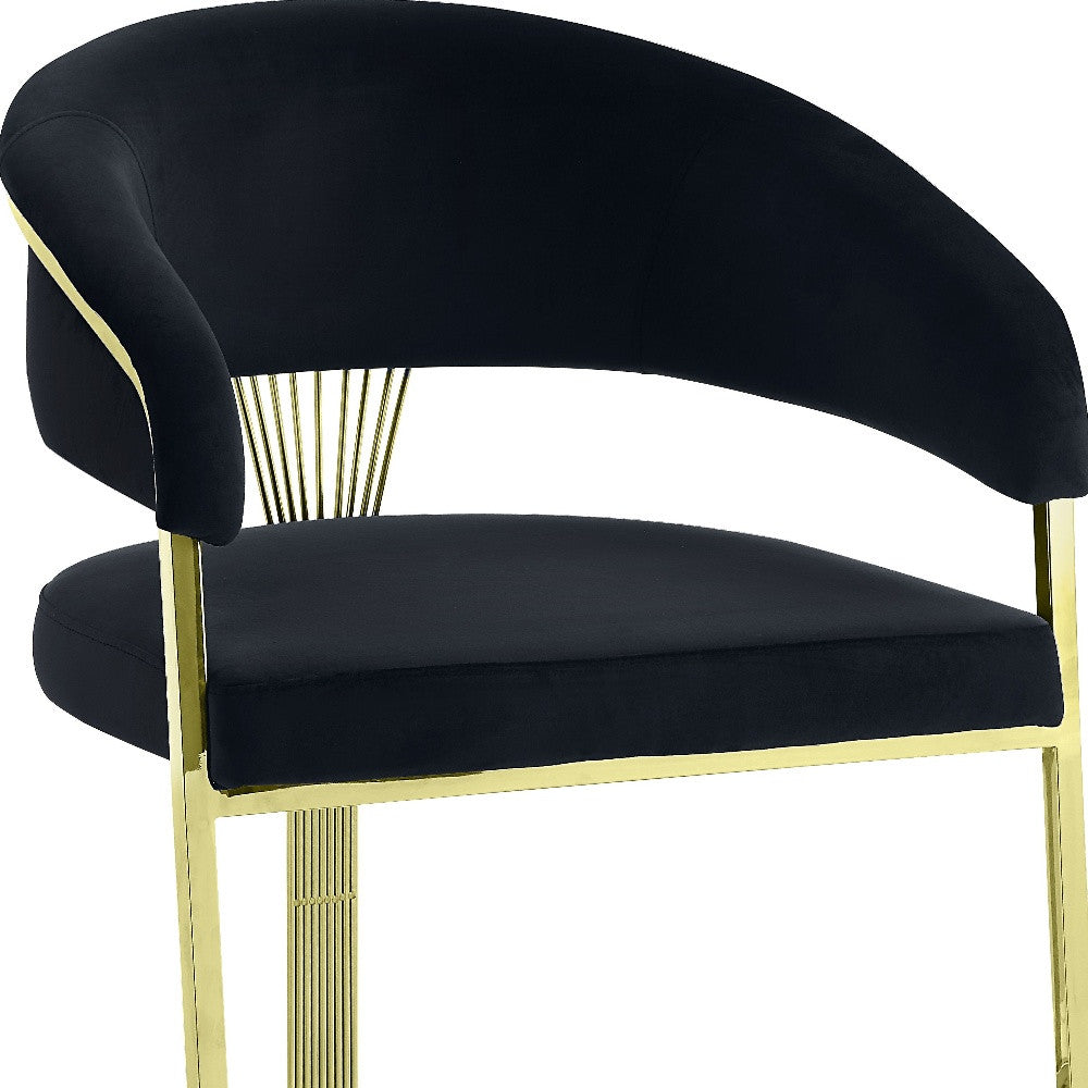 Black and Gold Upholstered Velvet Partially Open Back Dining Side Chair-Dining Chairs-DECOROLALA