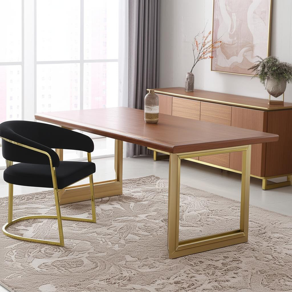 Black and Gold Upholstered Velvet Partially Open Back Dining Side Chair-Dining Chairs-DECOROLALA