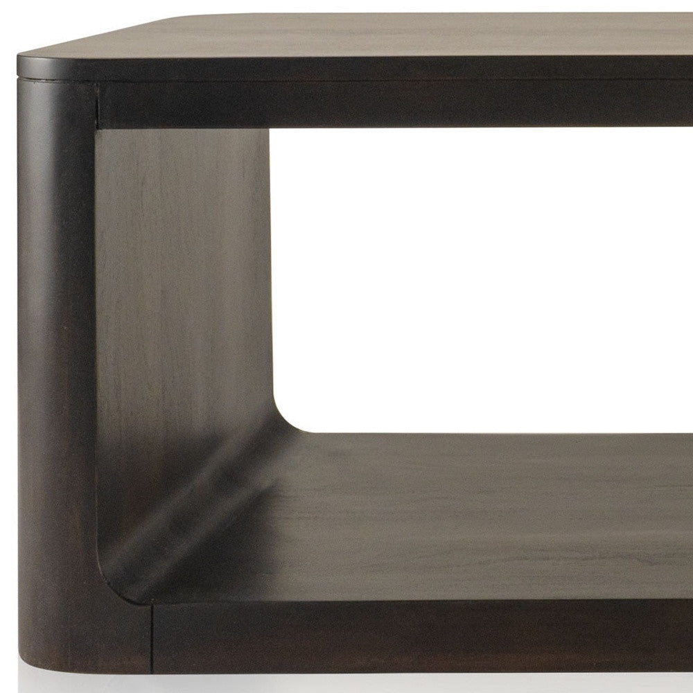 48" Walnut Solid Wood Floor Shelf Coffee Table With Shelf-Coffee Tables-DECOROLALA