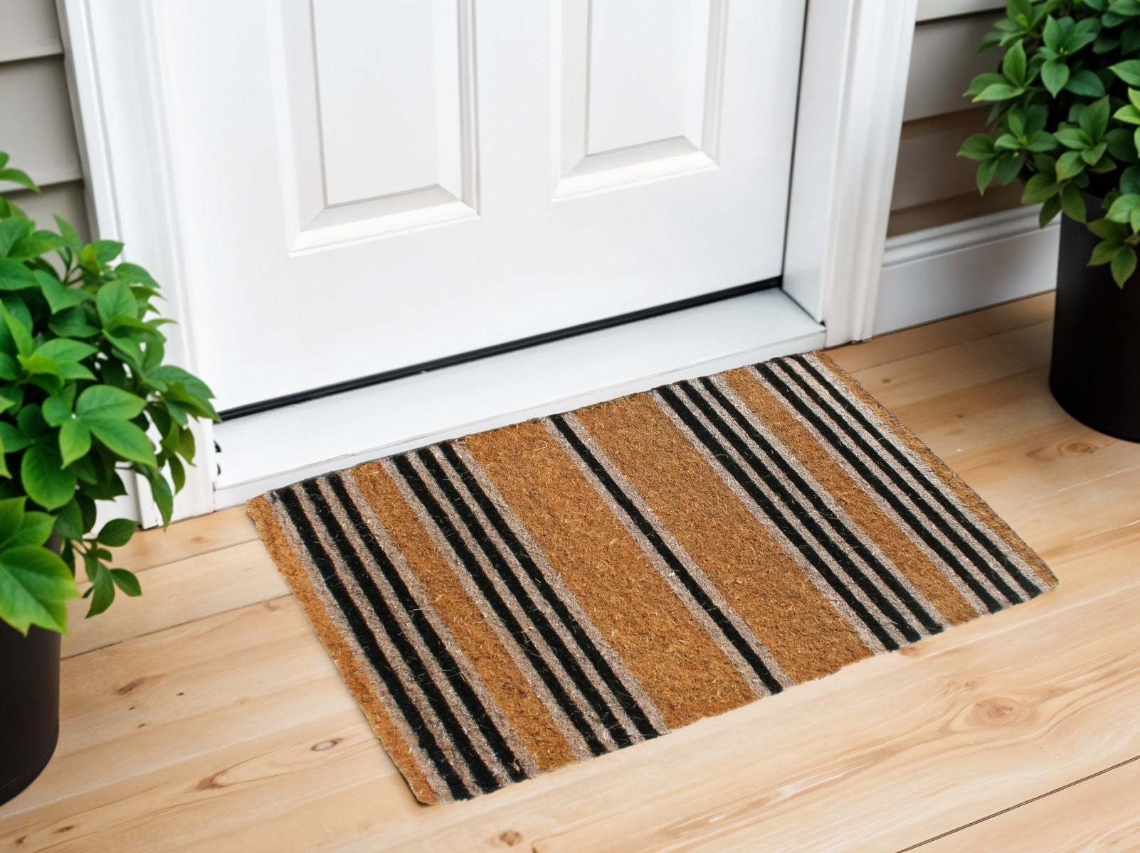 18" X 30" Brown and Black Coir Striped Outdoor Door Mat-1