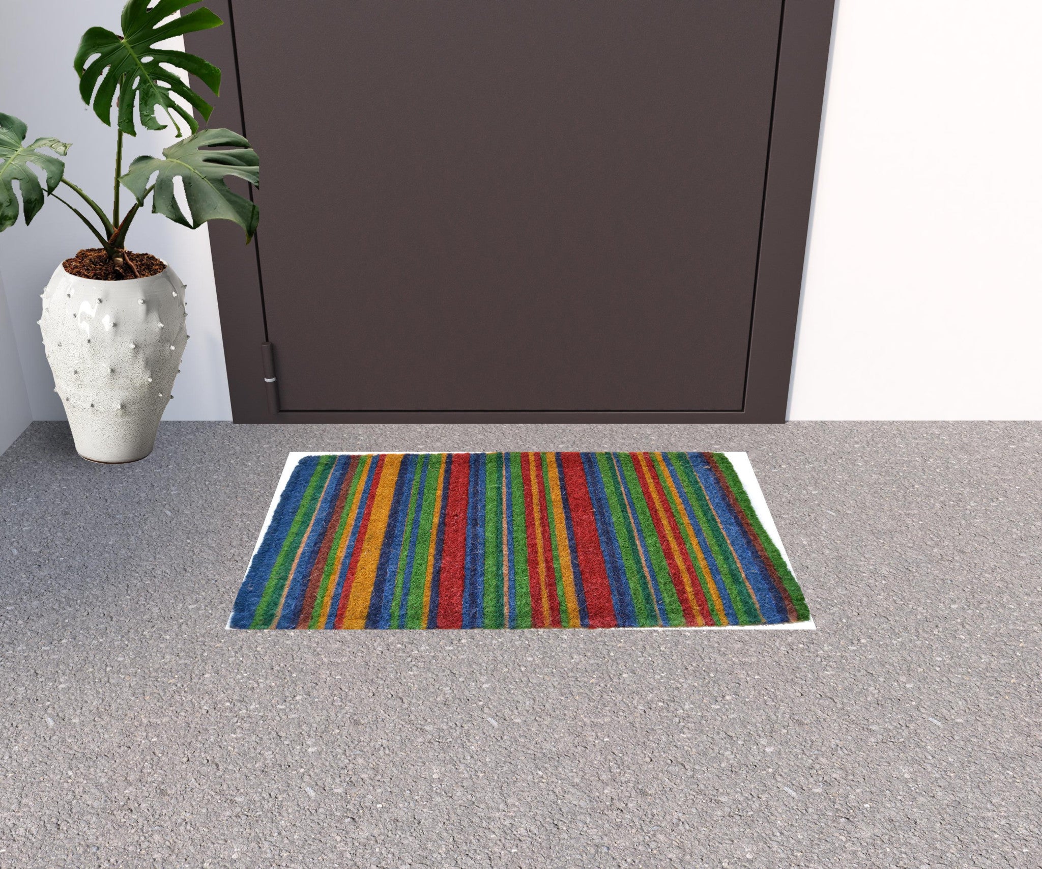 18" X 30" Blue and Green Coir Striped Outdoor Door Mat-1