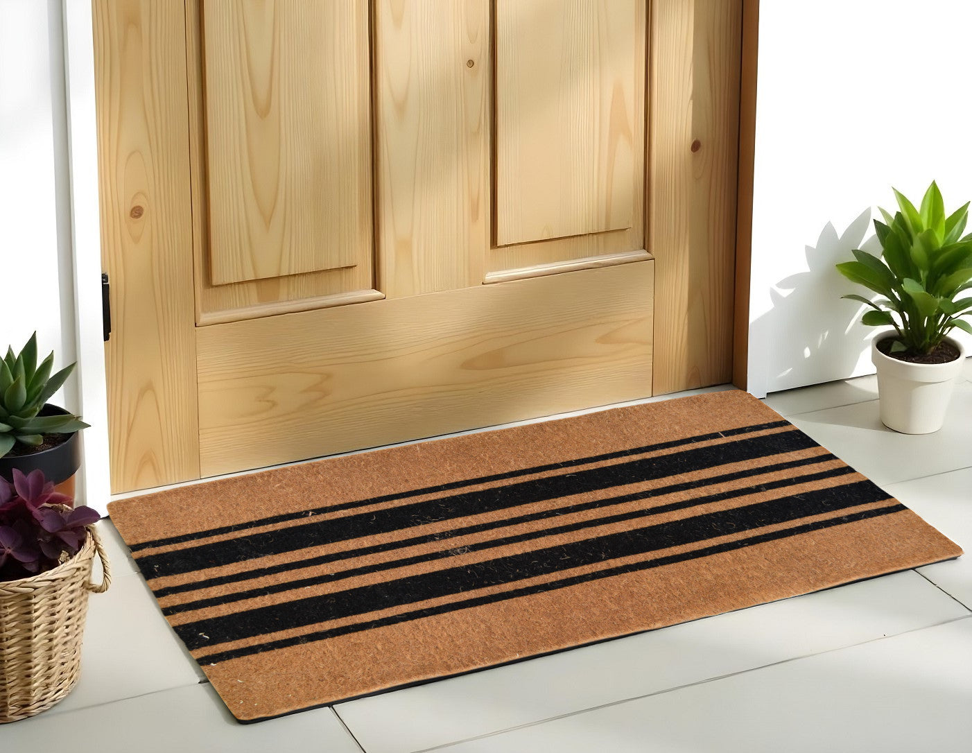 24" X 60" Brown and Black Coir Striped Outdoor Door Mat-1