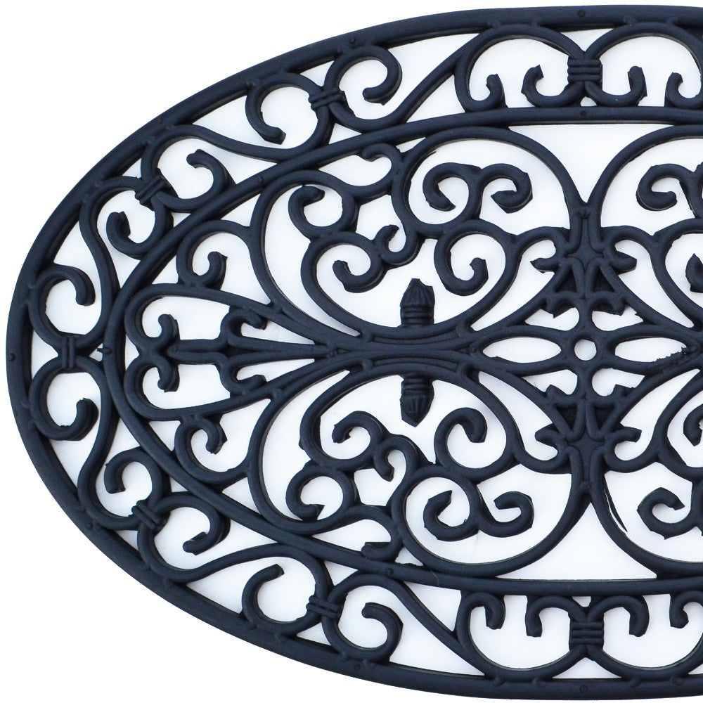 18" X 30" Black Rubber Outdoor Oval Door Mat-3