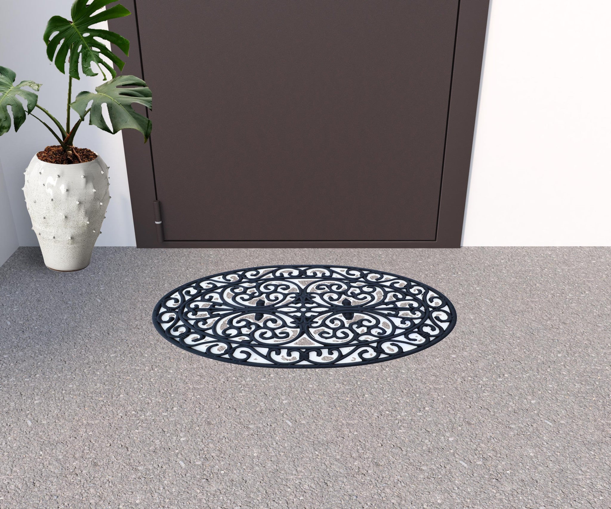 18" X 30" Black Rubber Outdoor Oval Door Mat-1