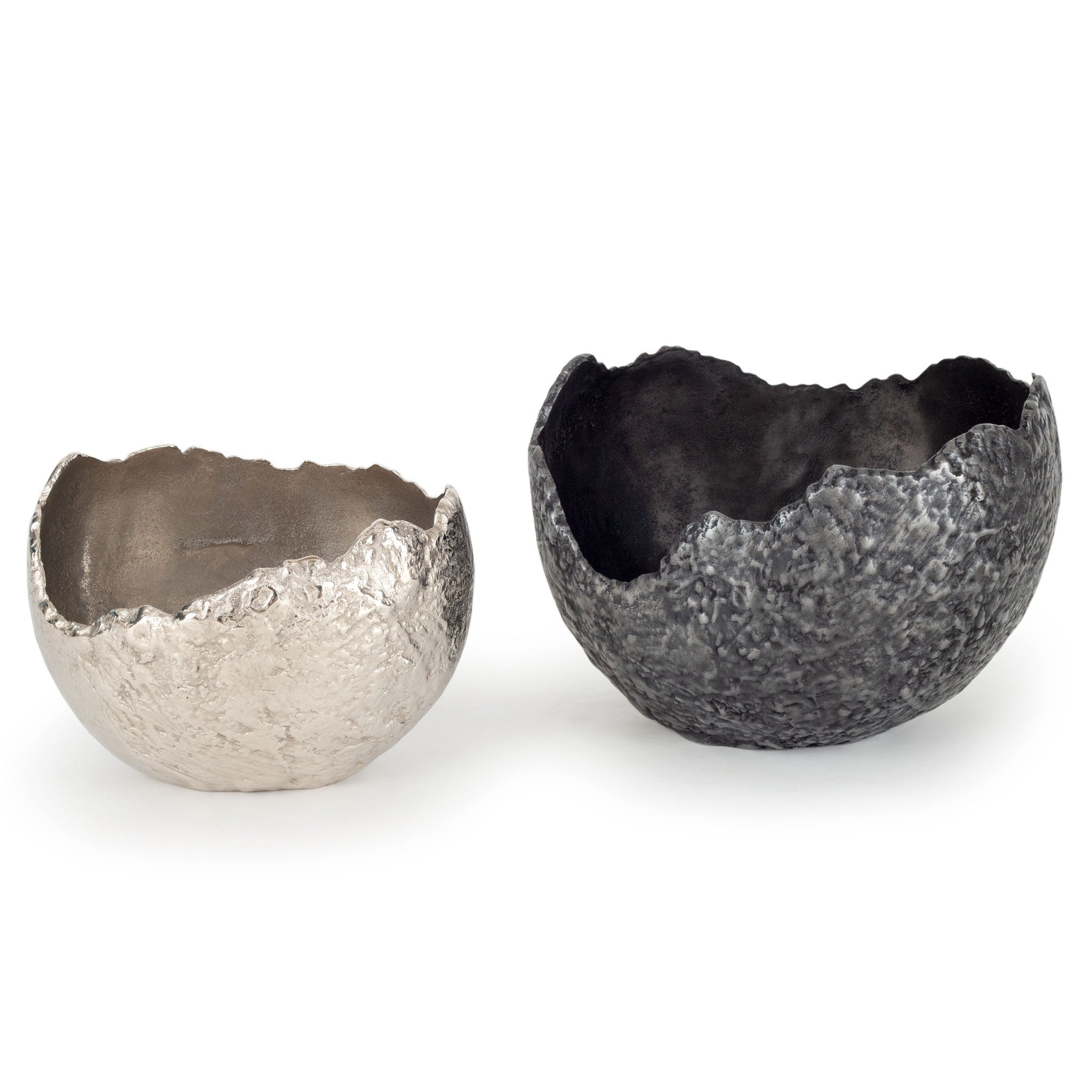 Set of Two Gray And Silver Aluminum Decorative Bowls-Sculptures-DECOROLALA