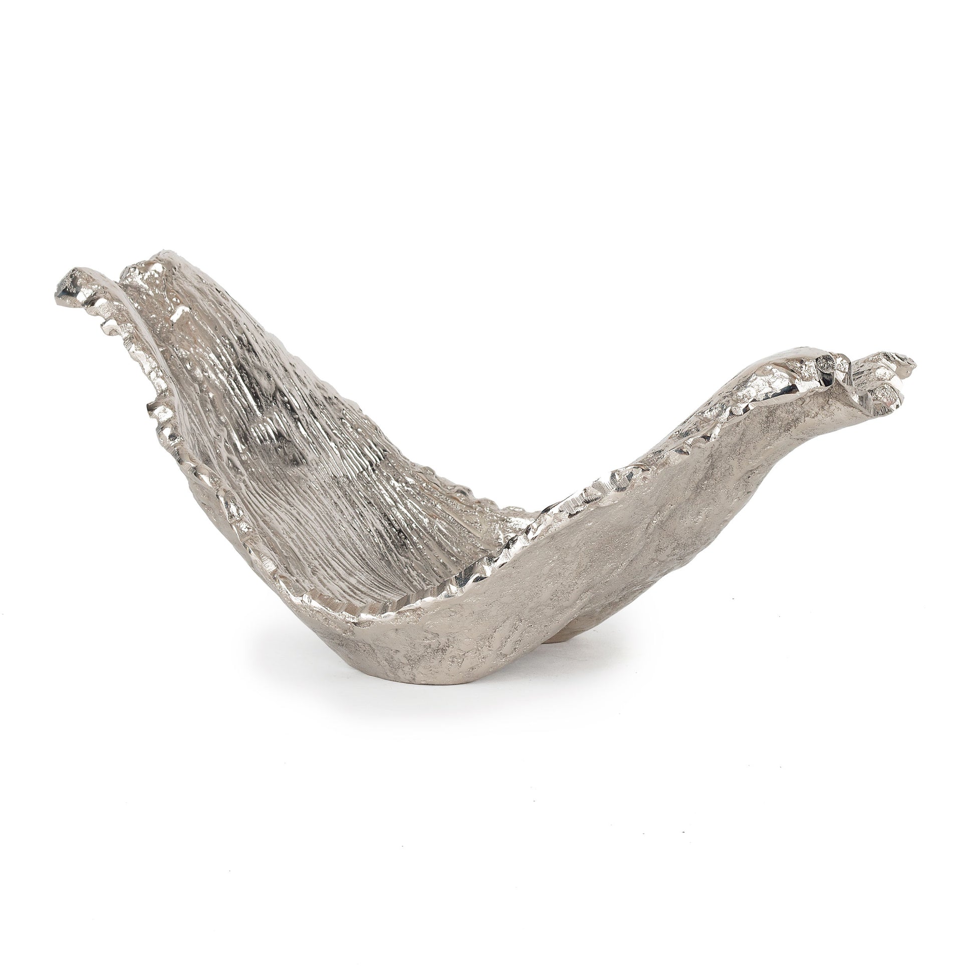11" Silver Aluminum Organic Shaped Decorative Bowl-Sculptures-DECOROLALA