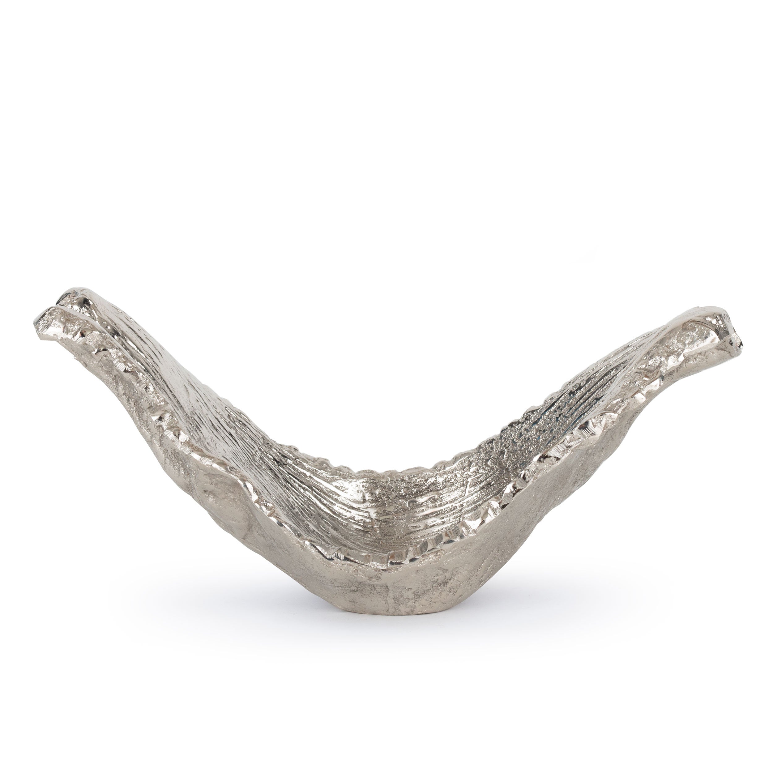 11" Silver Aluminum Organic Shaped Decorative Bowl-Sculptures-DECOROLALA