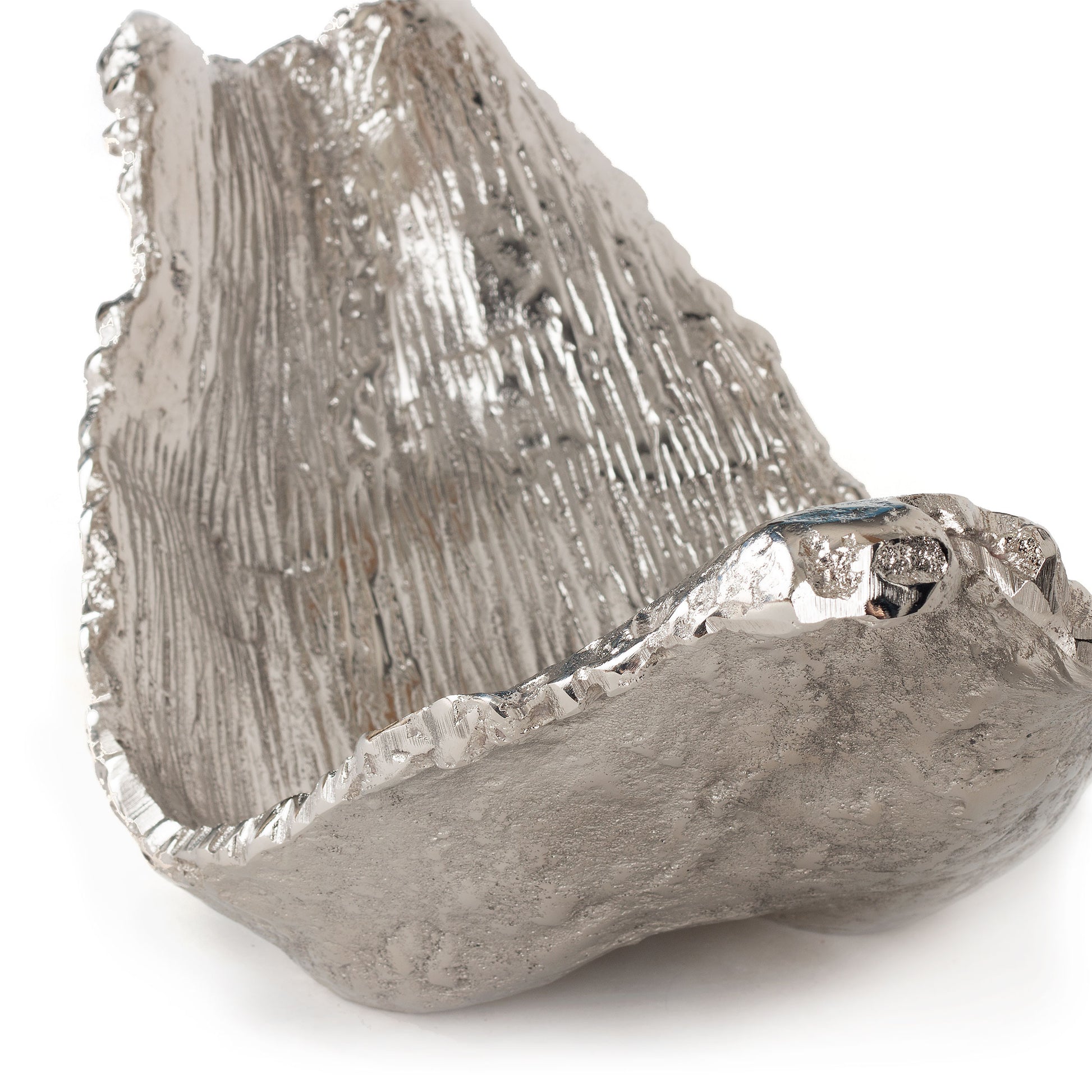 11" Silver Aluminum Organic Shaped Decorative Bowl-Sculptures-DECOROLALA