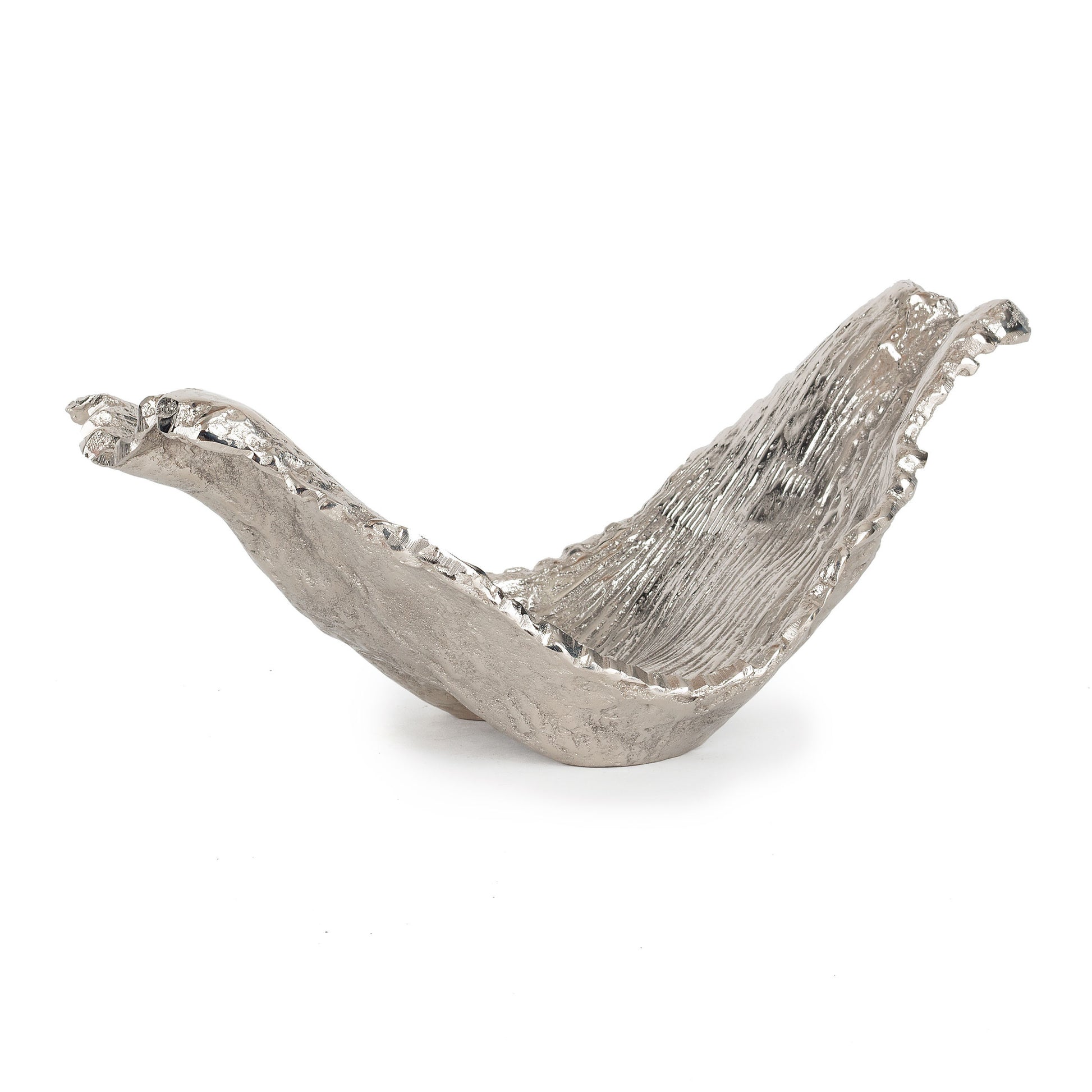 11" Silver Aluminum Organic Shaped Decorative Bowl-Sculptures-DECOROLALA