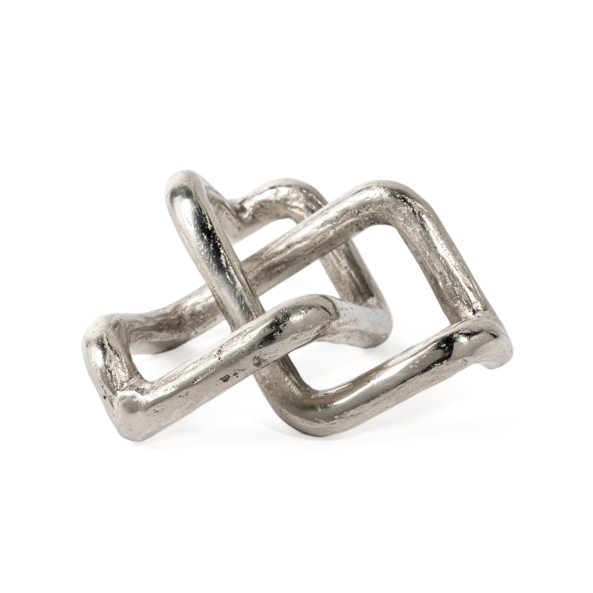 7" Silver Aluminum Geometric Knot Tabletop Sculpture-Sculptures-DECOROLALA