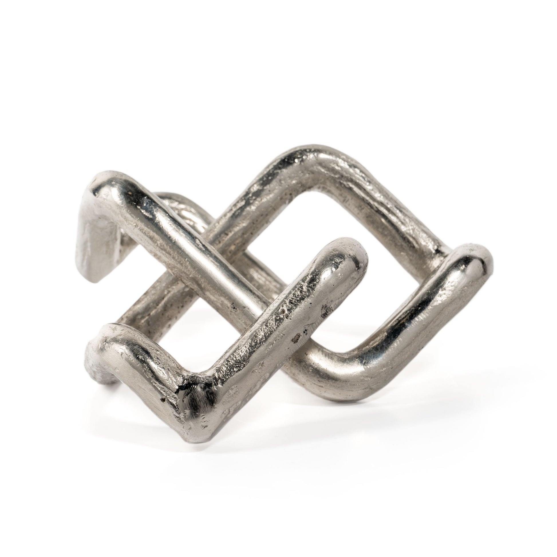 7" Silver Aluminum Geometric Knot Tabletop Sculpture-Sculptures-DECOROLALA