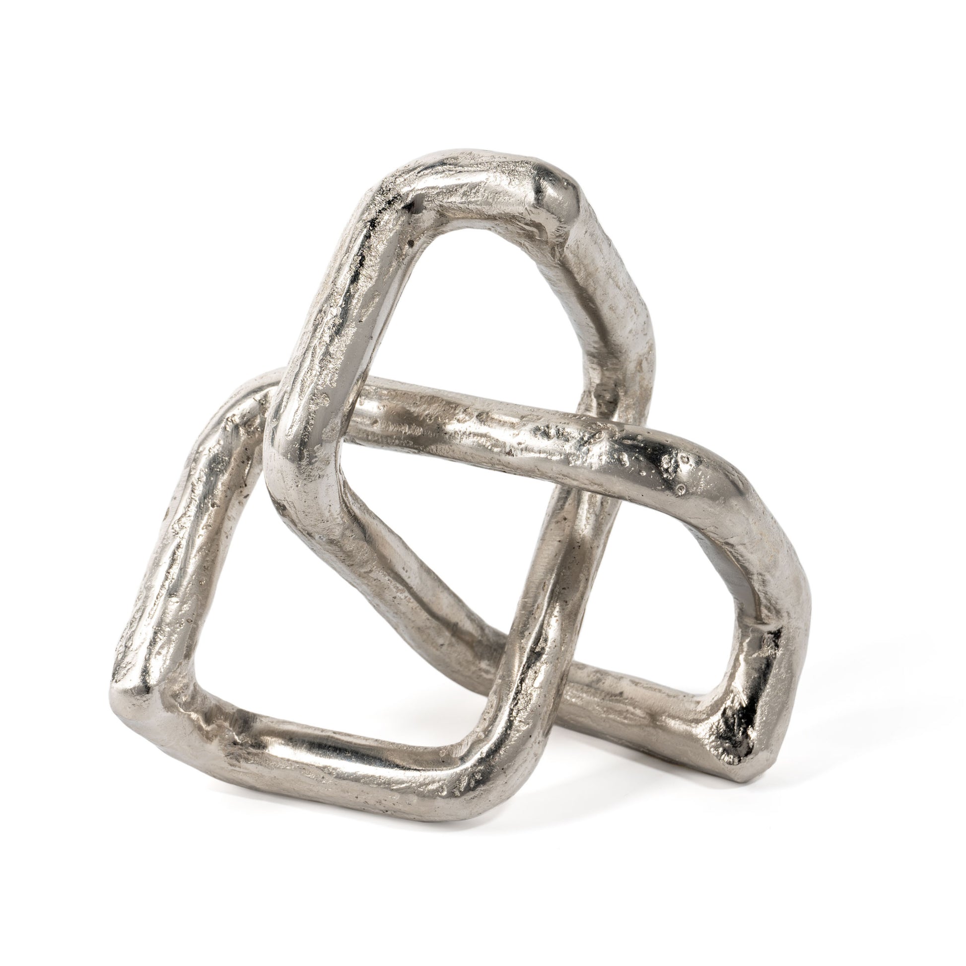 7" Silver Aluminum Geometric Knot Tabletop Sculpture-Sculptures-DECOROLALA