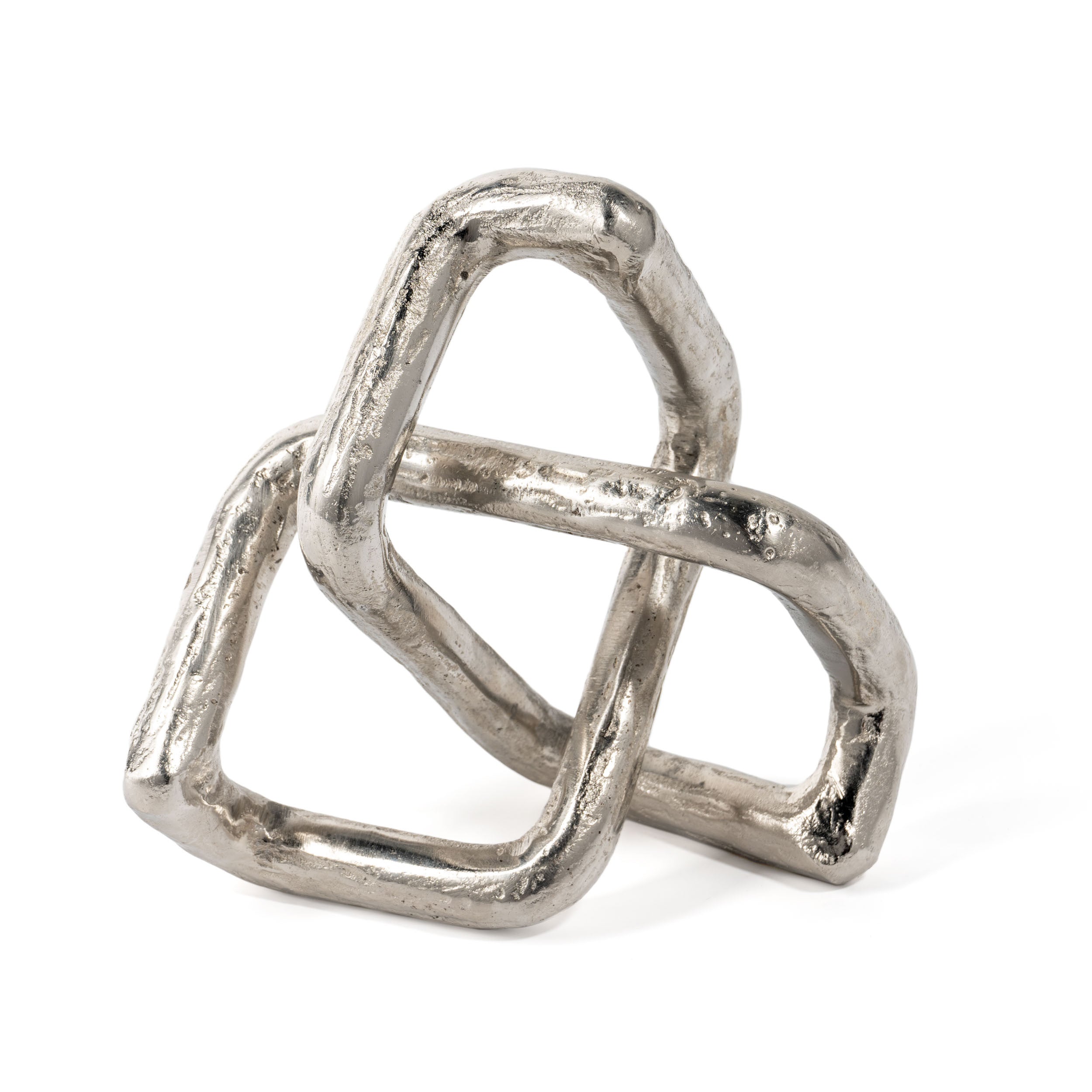 7" Silver Aluminum Geometric Knot Tabletop Sculpture-Sculptures-DECOROLALA