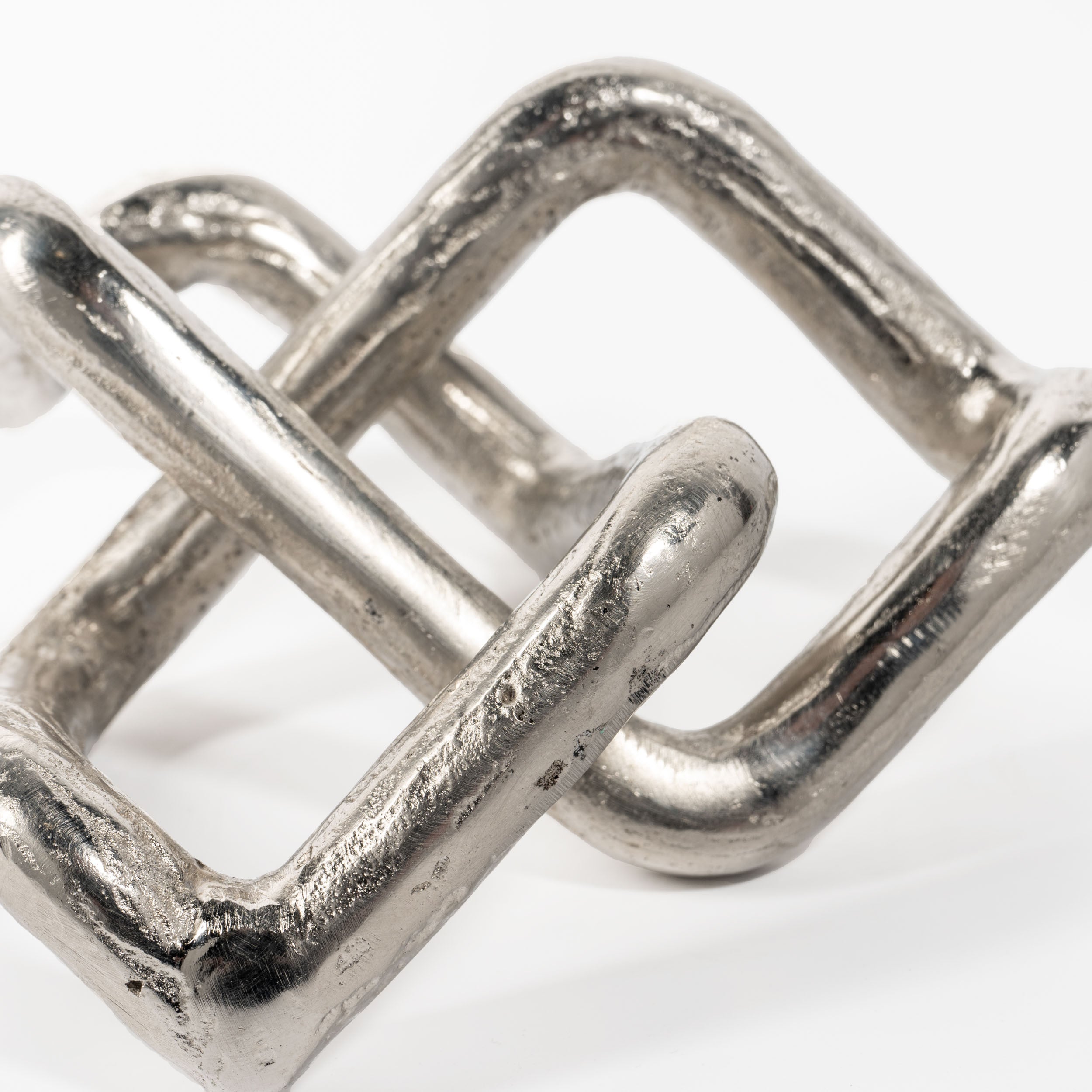 7" Silver Aluminum Geometric Knot Tabletop Sculpture-Sculptures-DECOROLALA