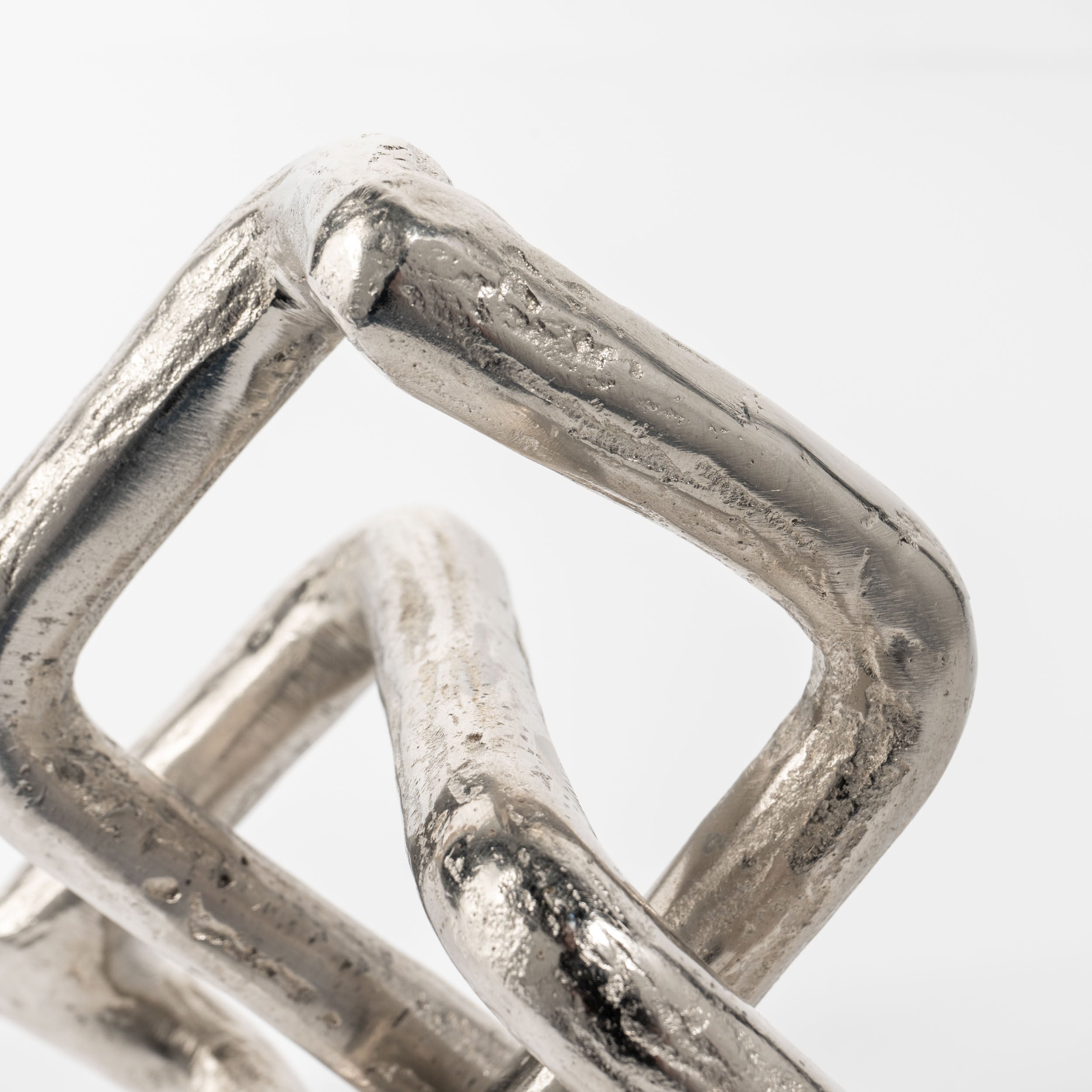 7" Silver Aluminum Geometric Knot Tabletop Sculpture-Sculptures-DECOROLALA