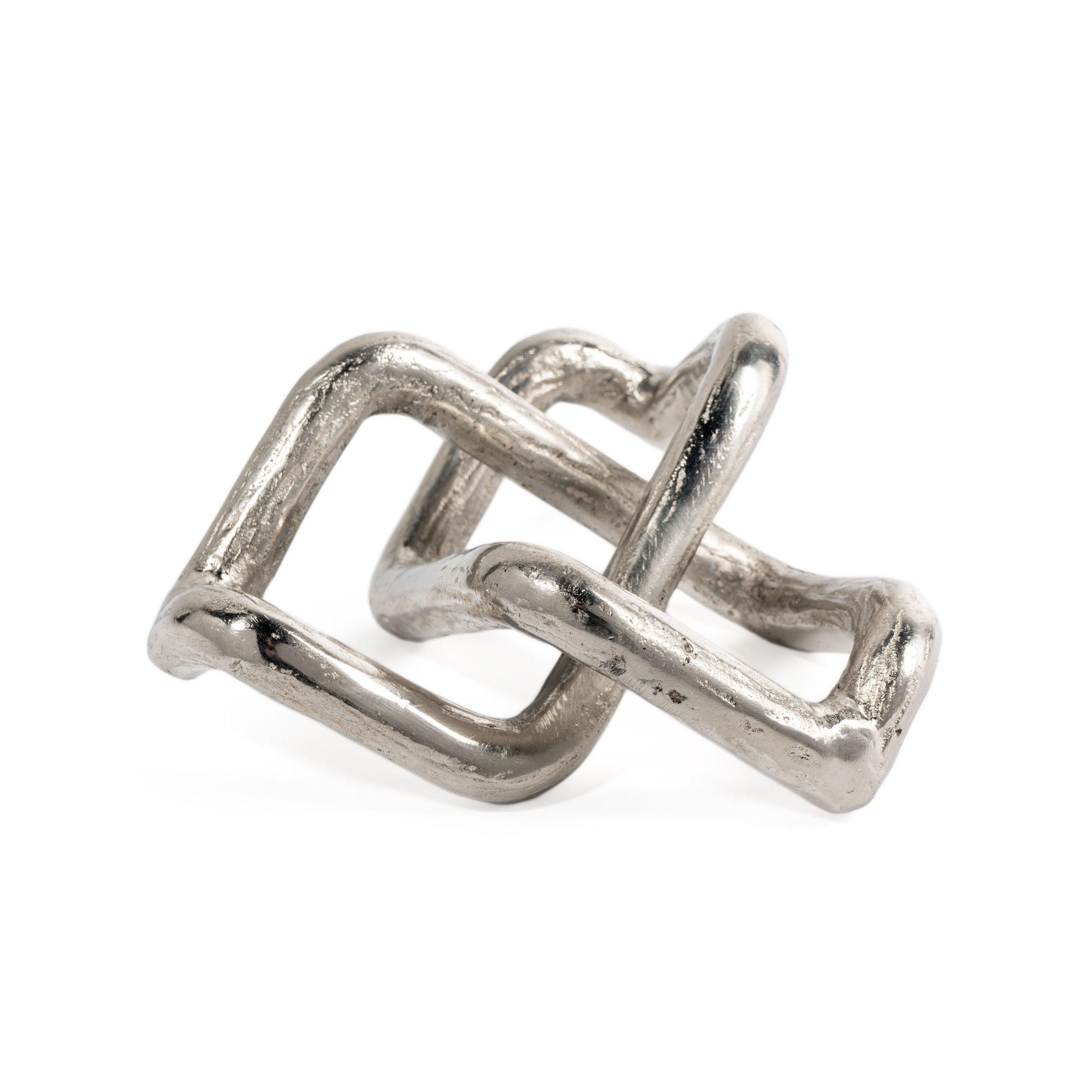 7" Silver Aluminum Geometric Knot Tabletop Sculpture-Sculptures-DECOROLALA