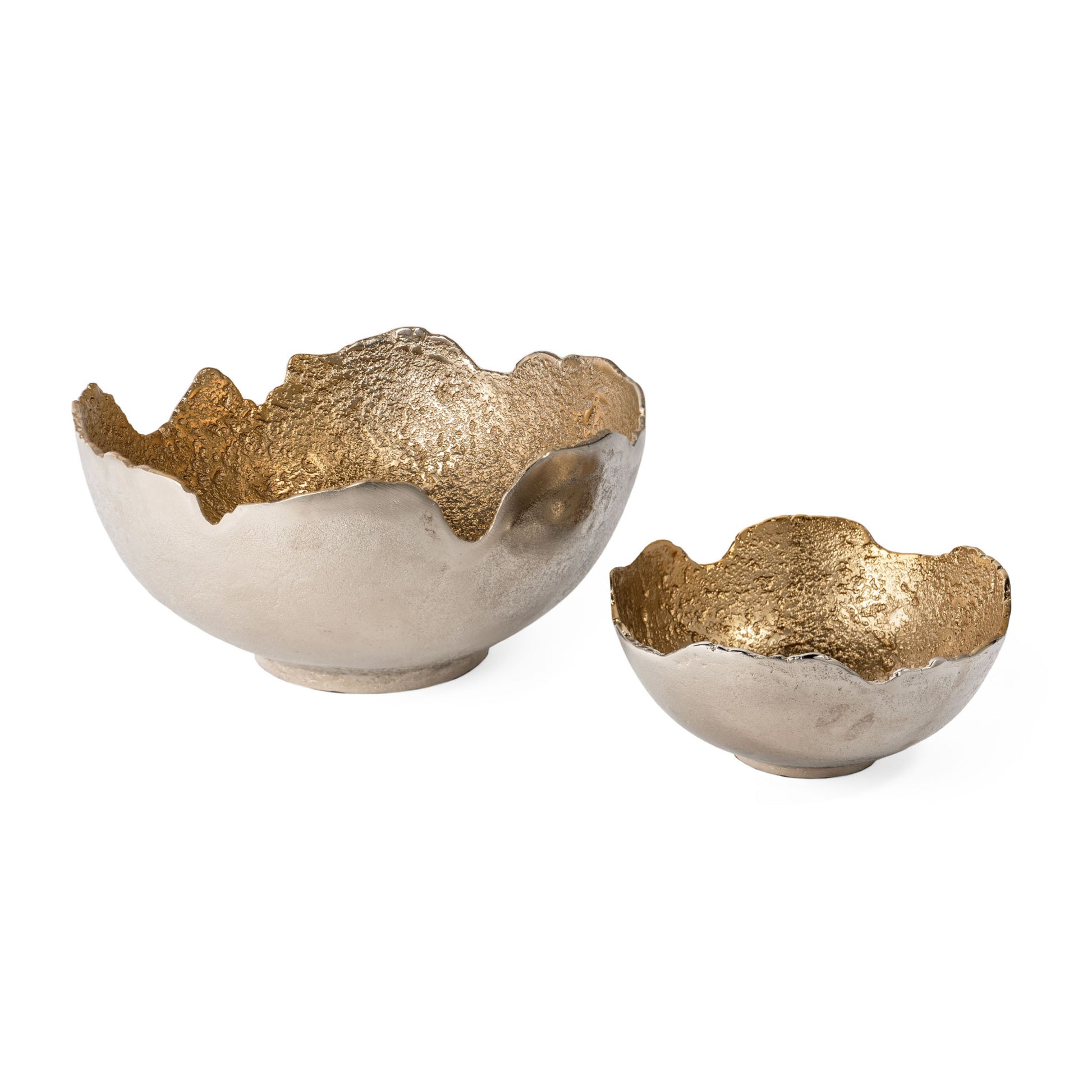 Set of Two Gold And Silver Aluminum Decorative Bowls-Sculptures-DECOROLALA