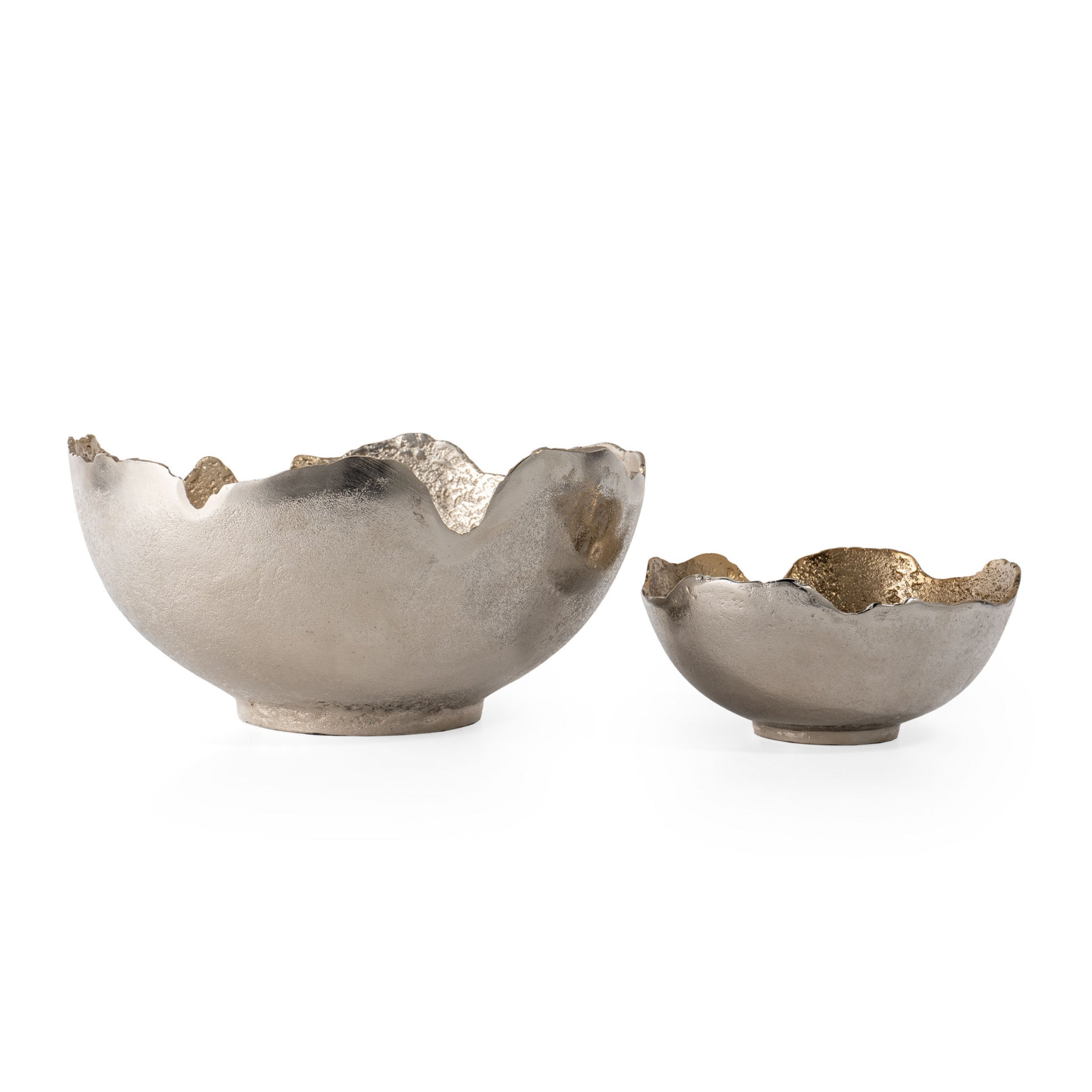 Set of Two Gold And Silver Aluminum Decorative Bowls-Sculptures-DECOROLALA