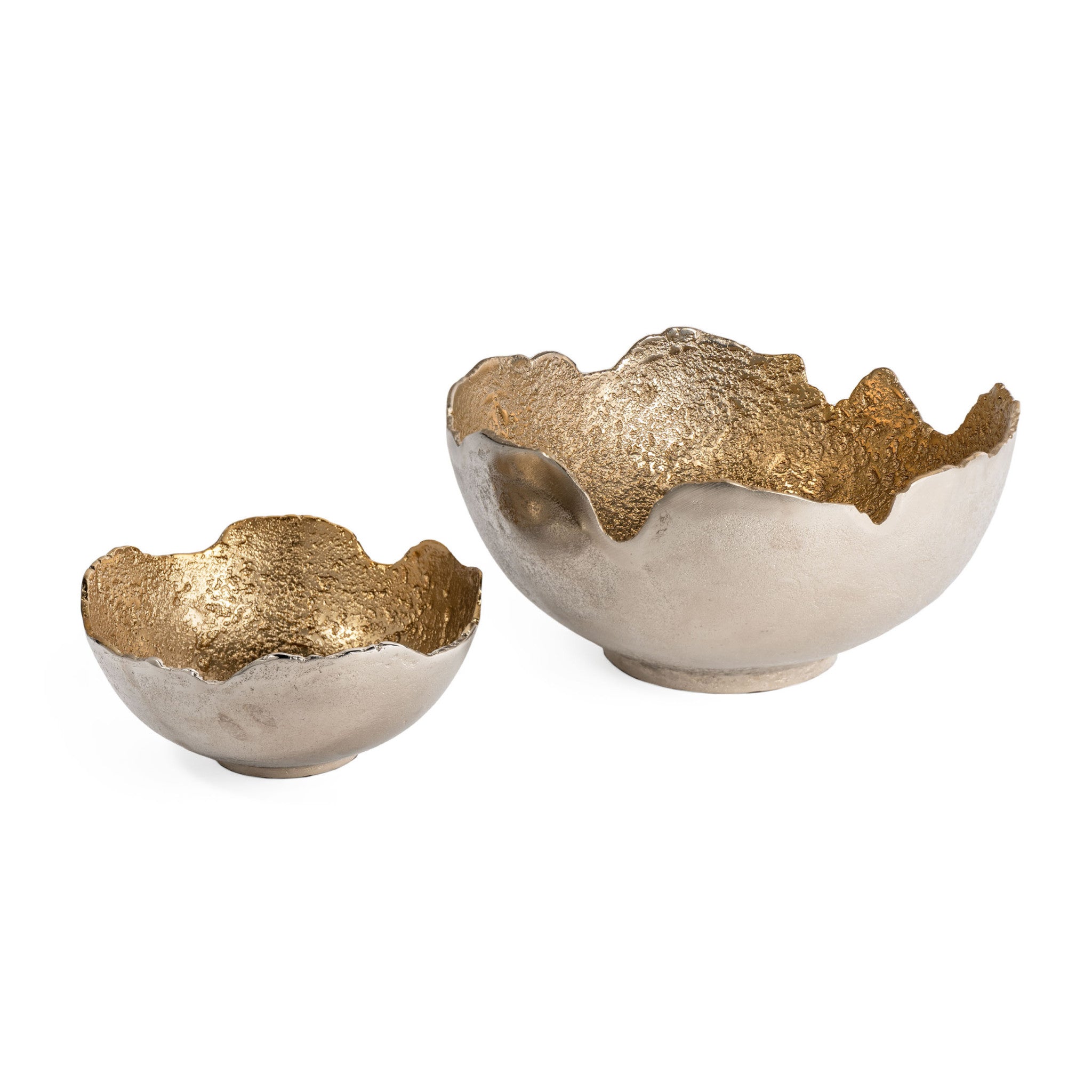 Set of Two Gold And Silver Aluminum Decorative Bowls-Sculptures-DECOROLALA