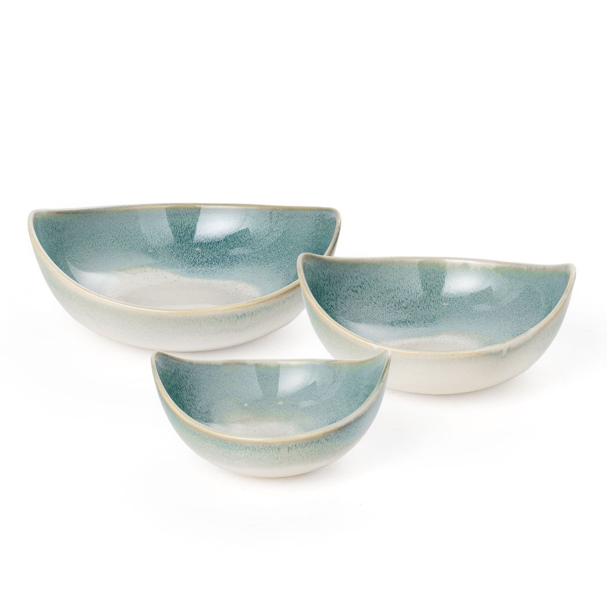 Set of Three Blue And White Ceramic Decorative Bowl-Sculptures-DECOROLALA