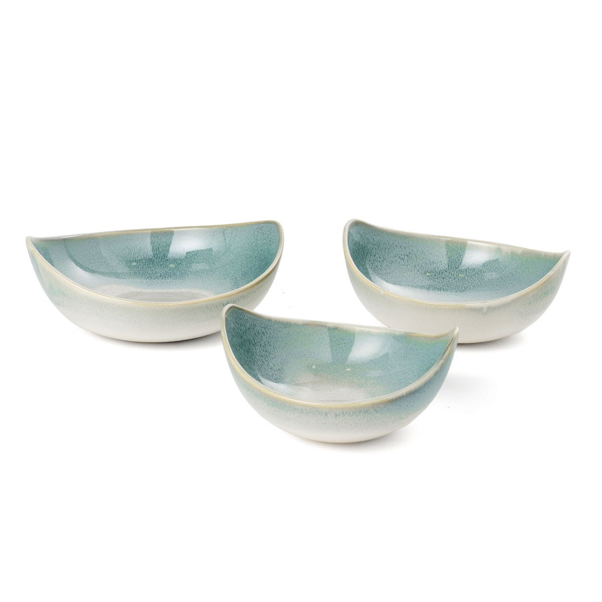 Set of Three Blue And White Ceramic Decorative Bowl-Sculptures-DECOROLALA