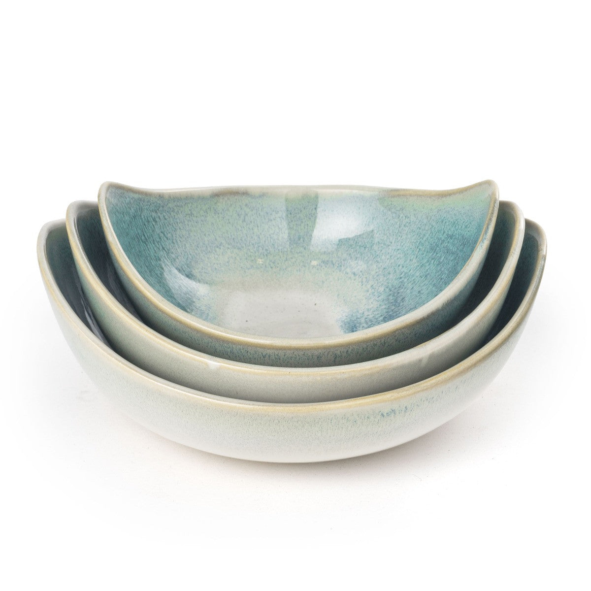 Set of Three Blue And White Ceramic Decorative Bowl-Sculptures-DECOROLALA