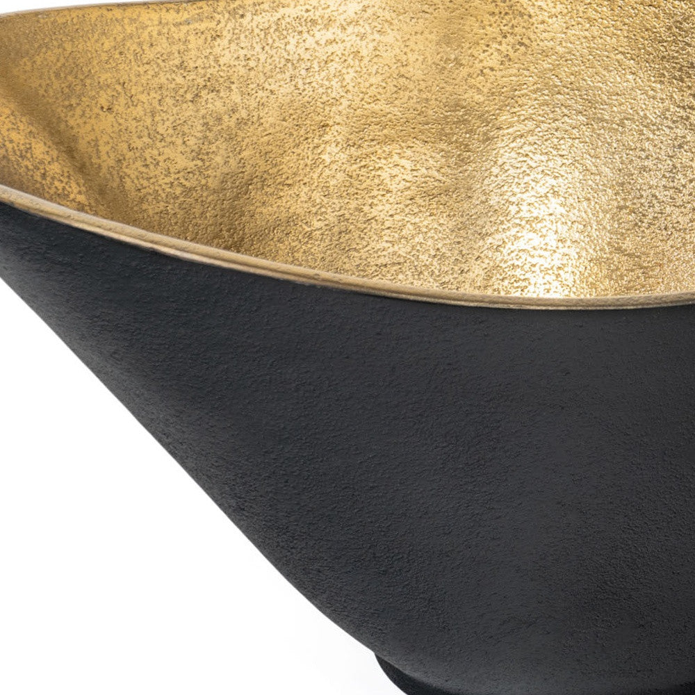 15" Black And Gold Aluminum Decorative Bowl-Sculptures-DECOROLALA