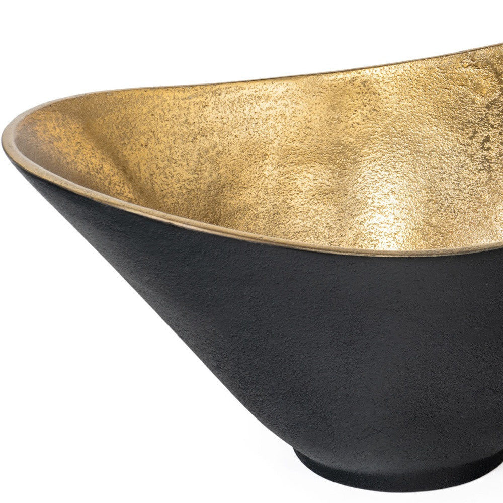 15" Black And Gold Aluminum Decorative Bowl-Sculptures-DECOROLALA