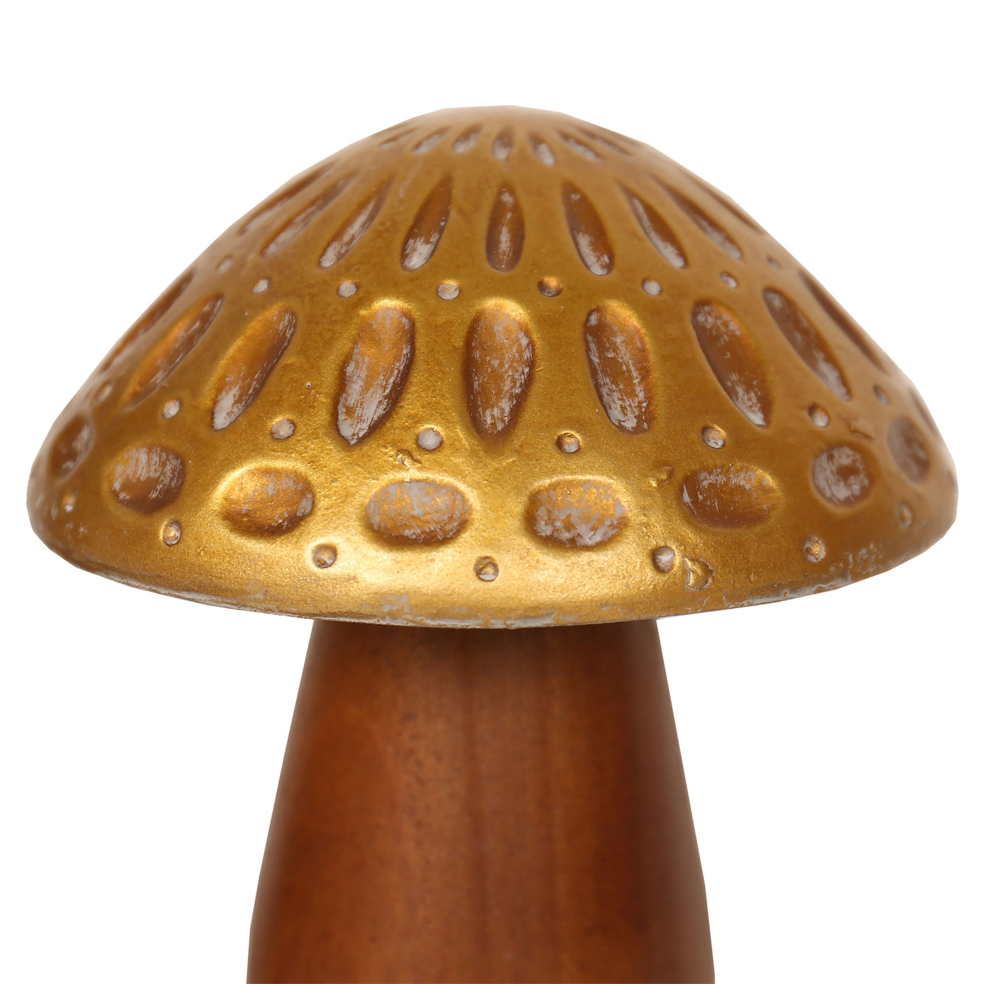 Set of Three Brown And Gold Wood Mushroom Tabletop Sculptures-Sculptures-DECOROLALA