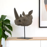 17" Brown Resin Rhinoceros Tabletop Sculpture-Sculptures-DECOROLALA