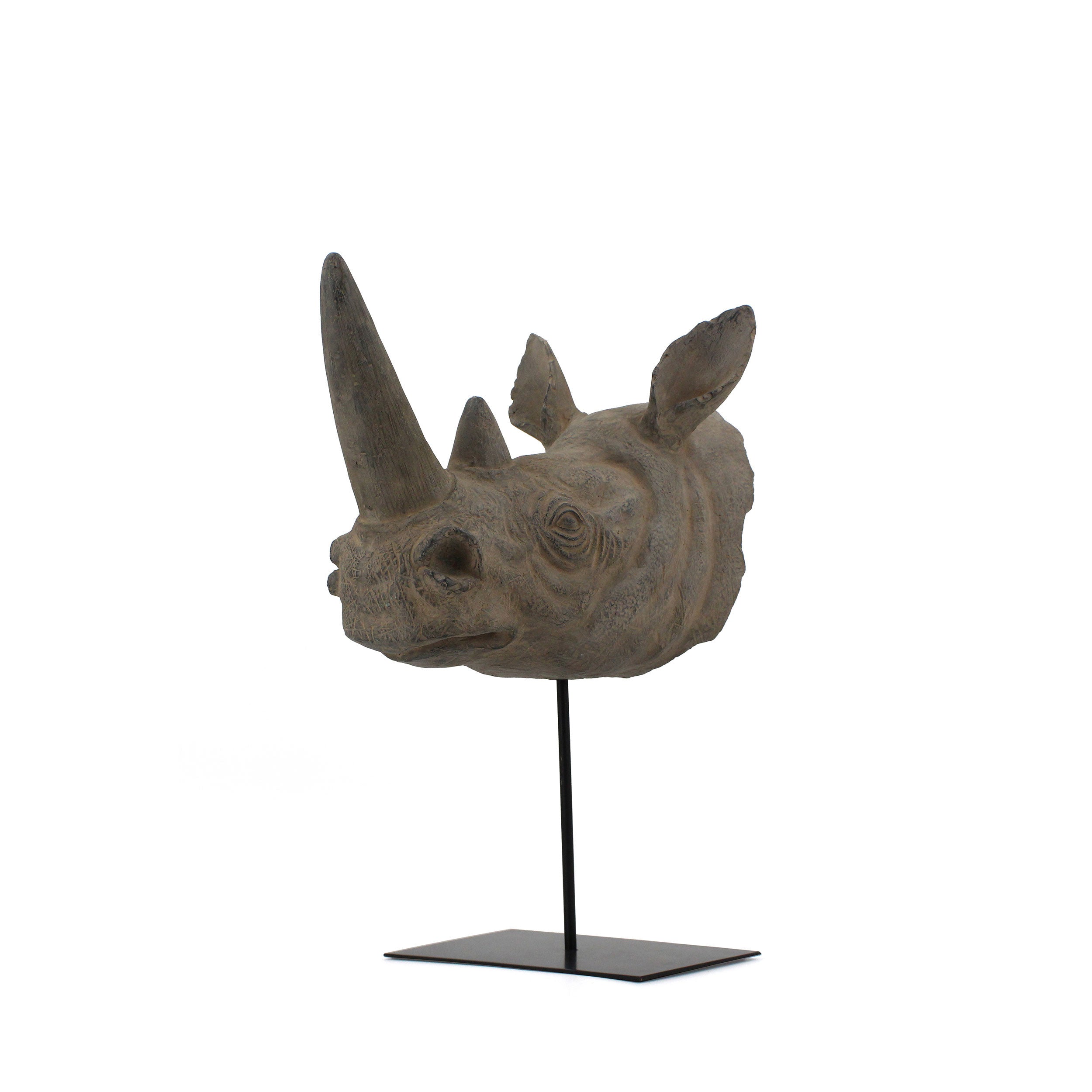 17" Brown Resin Rhinoceros Tabletop Sculpture-Sculptures-DECOROLALA