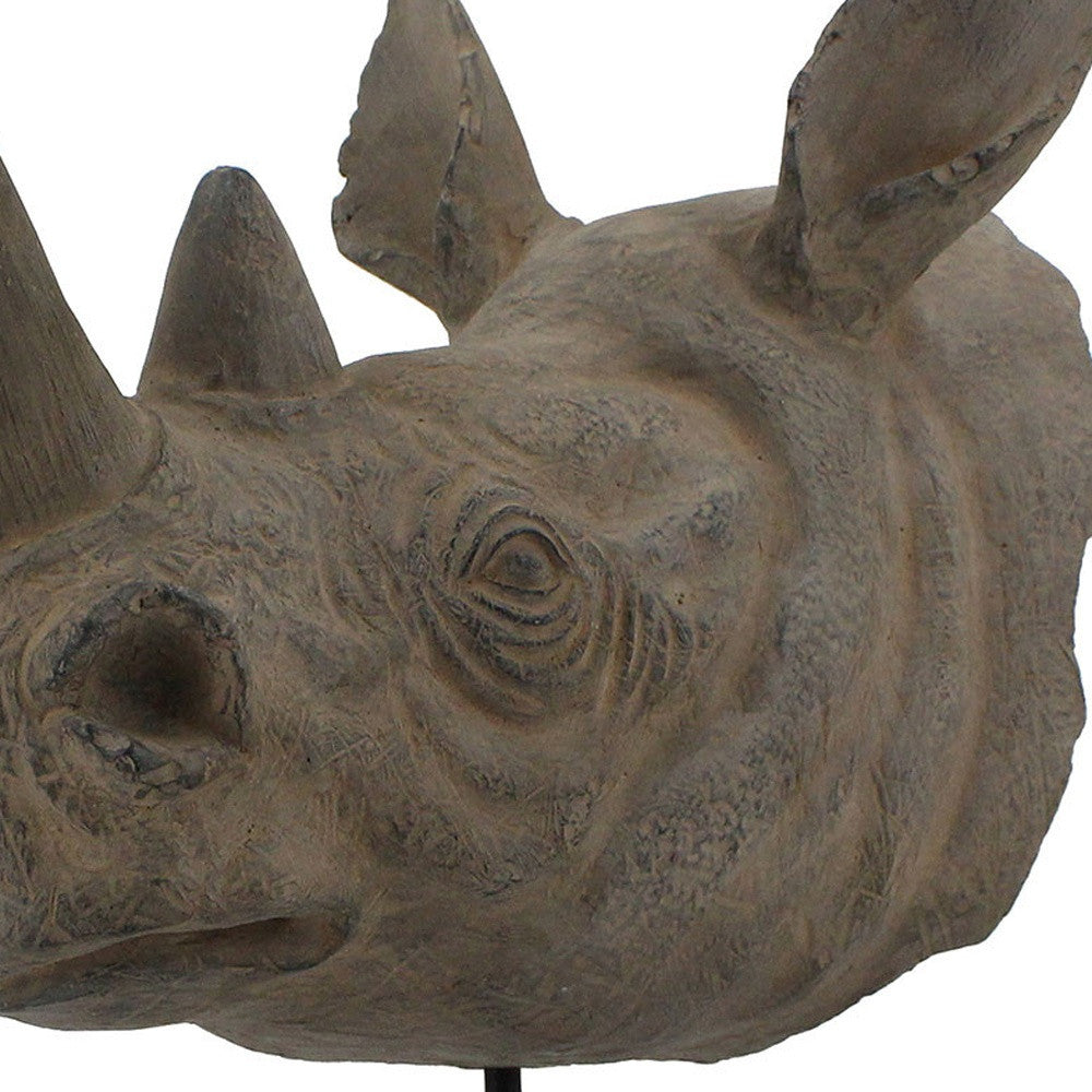 17" Brown Resin Rhinoceros Tabletop Sculpture-Sculptures-DECOROLALA