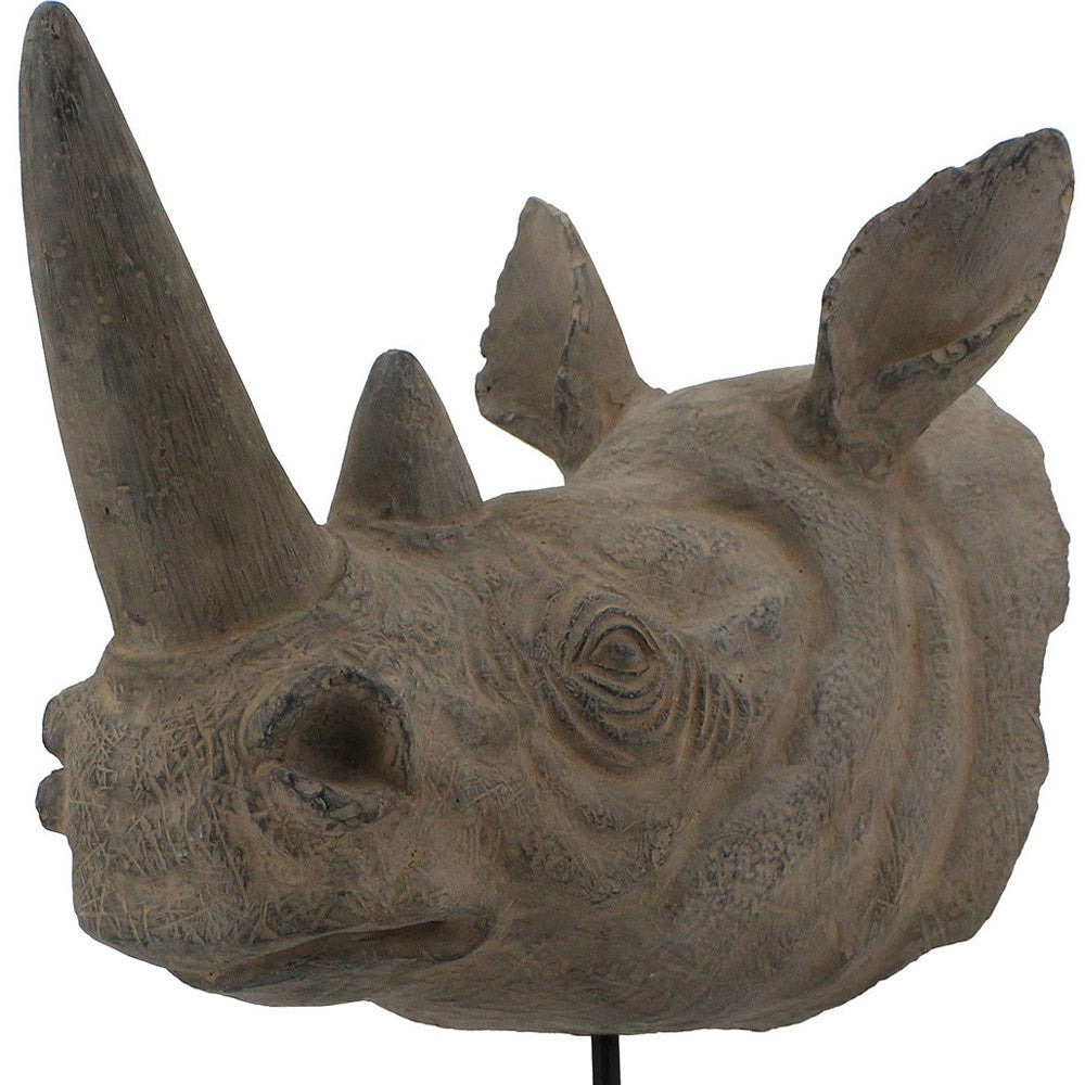 17" Brown Resin Rhinoceros Tabletop Sculpture-Sculptures-DECOROLALA