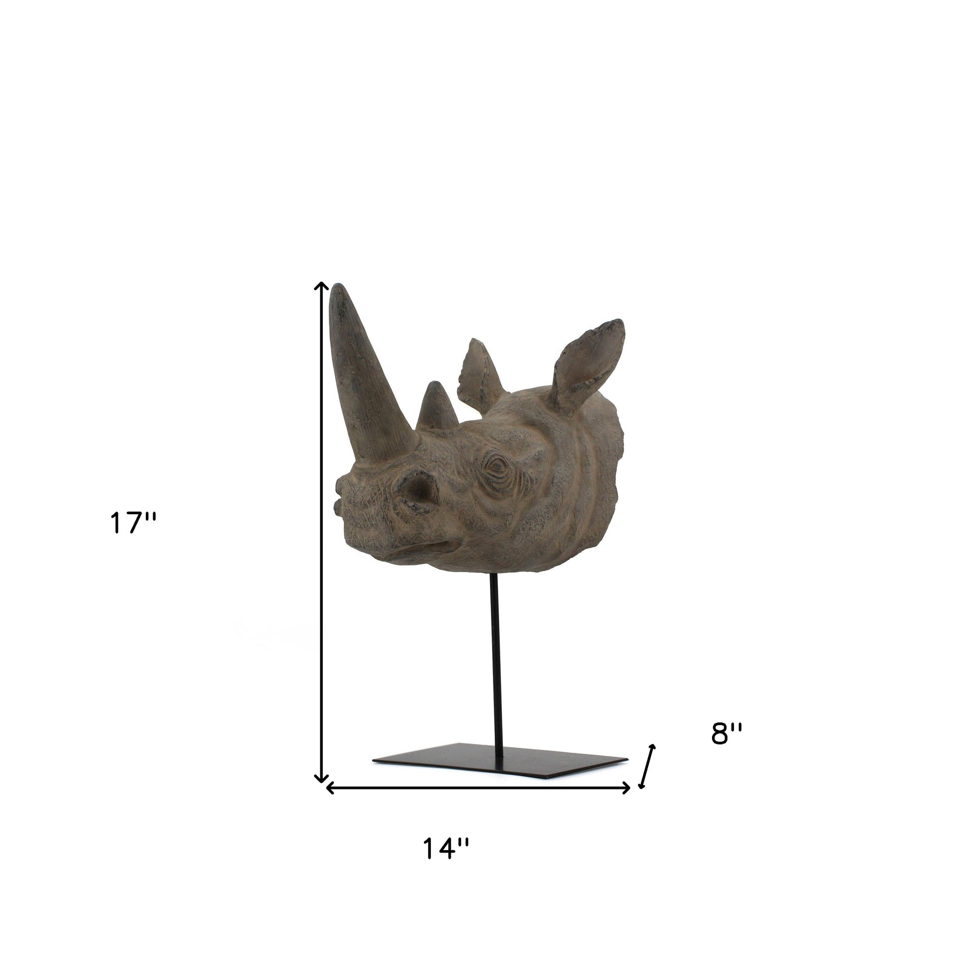 17" Brown Resin Rhinoceros Tabletop Sculpture-Sculptures-DECOROLALA