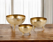 Set of Three Gold Metal Decorative Footed Bowls-Sculptures-DECOROLALA