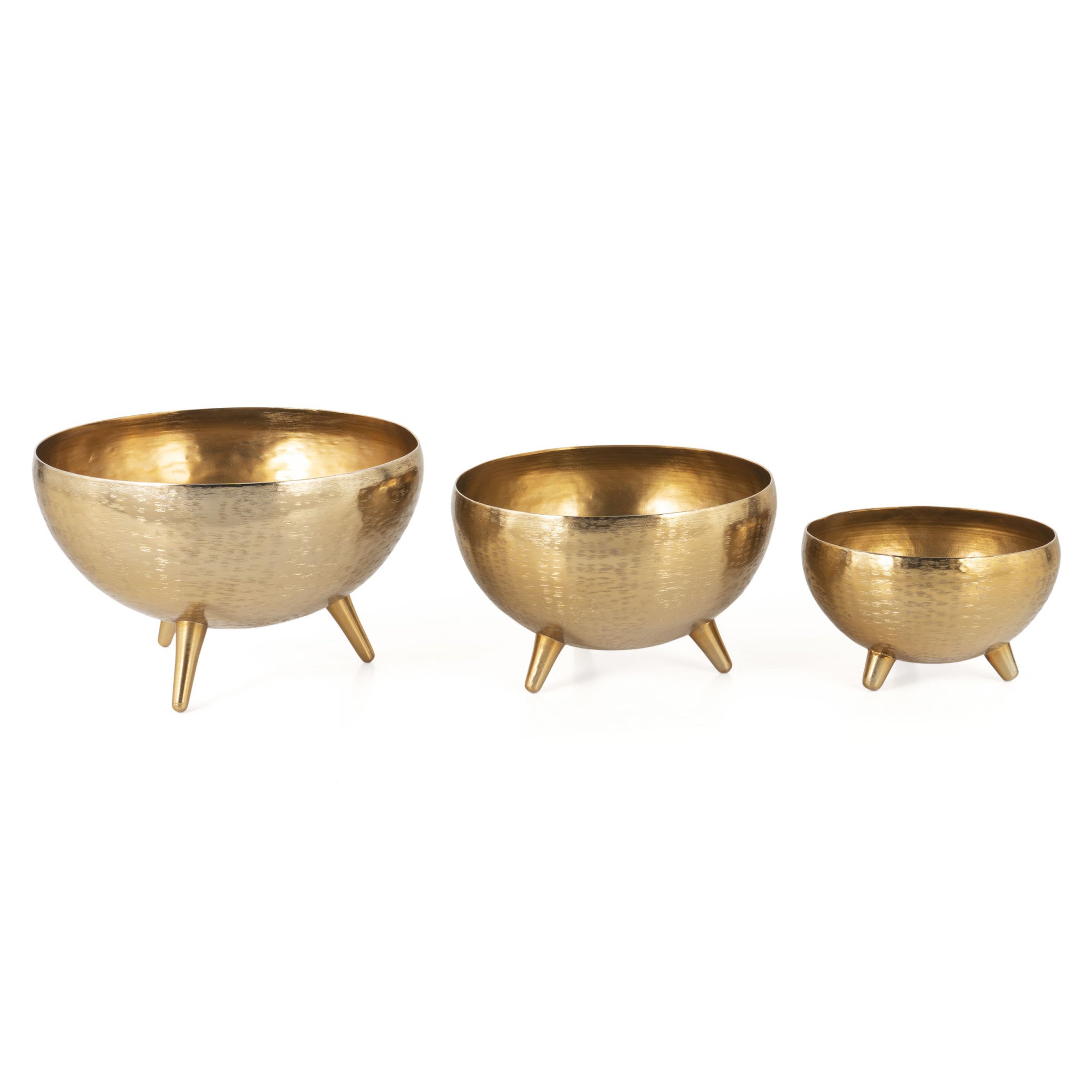 Set of Three Gold Metal Decorative Footed Bowls-Sculptures-DECOROLALA